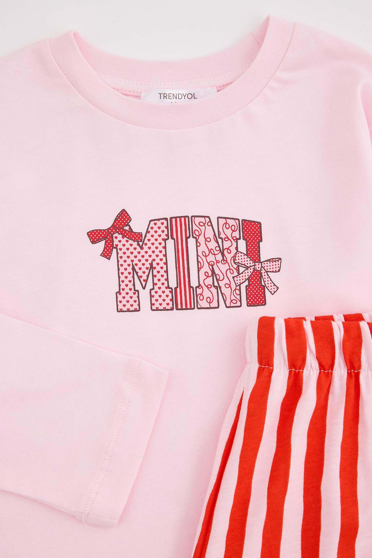 Girls' Powder Pink Top & Striped Trousers Pyjama Set