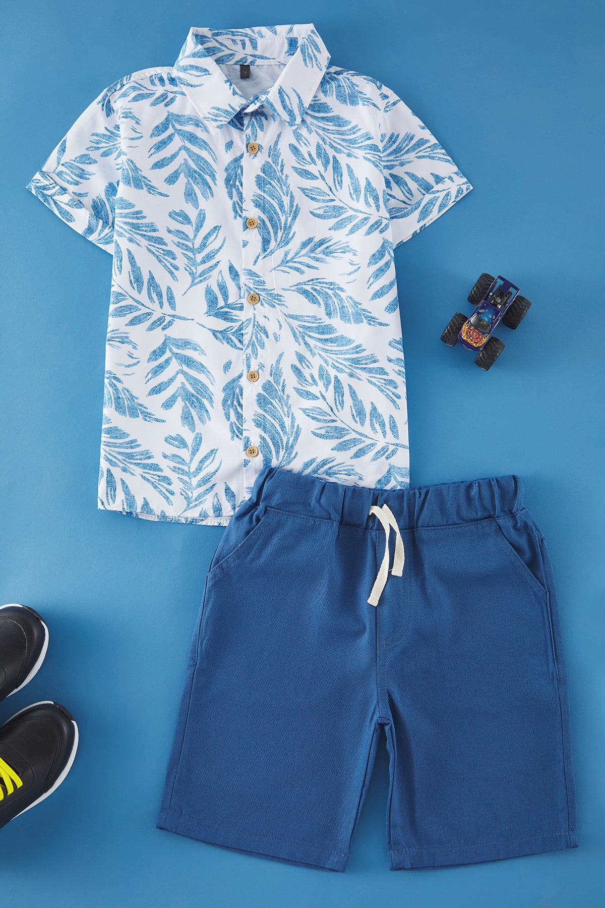 Boys' Tropical-Print Cotton Shirt & Shorts Set