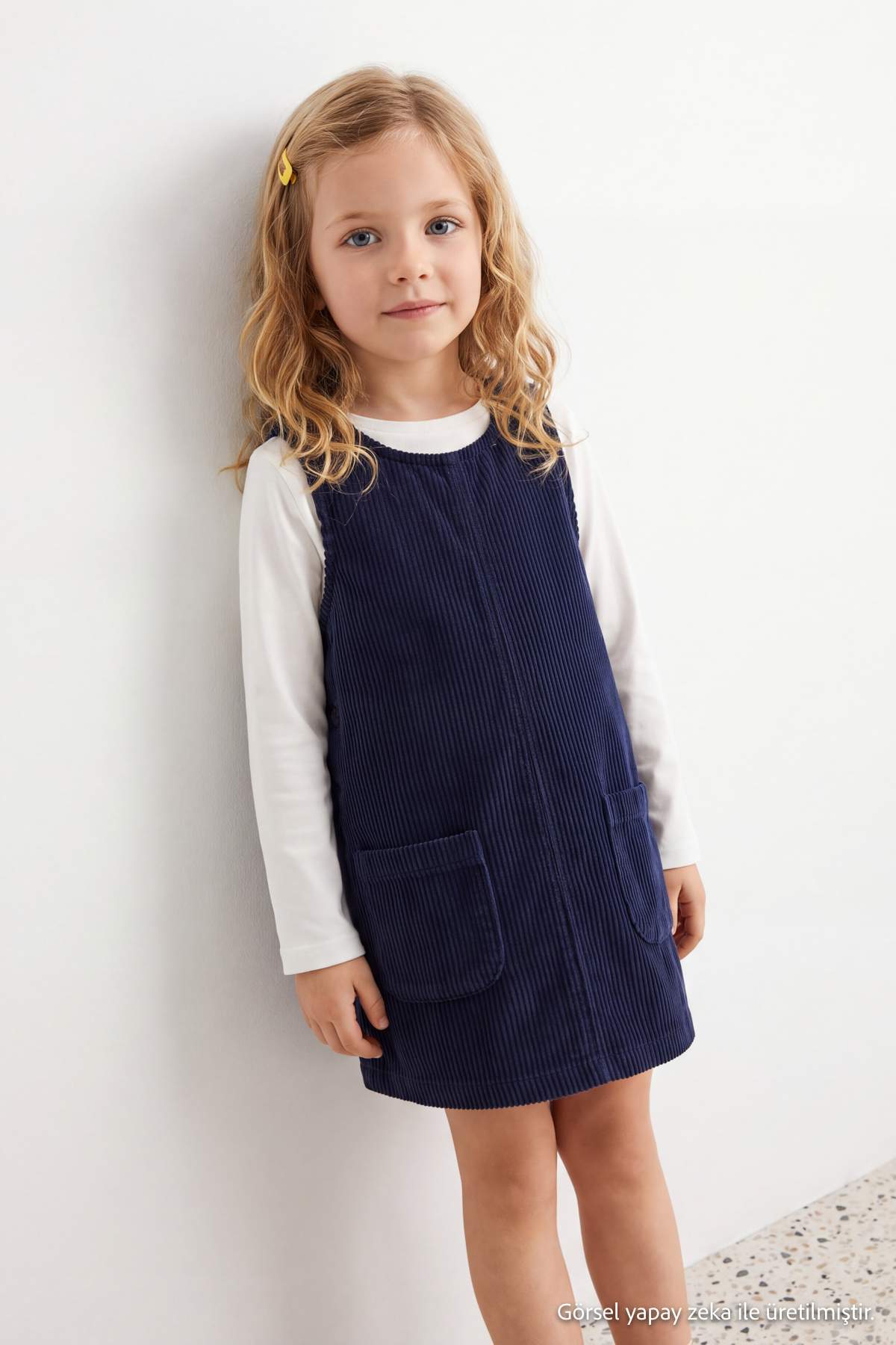 Girls' Navy Velvet Mini Dress