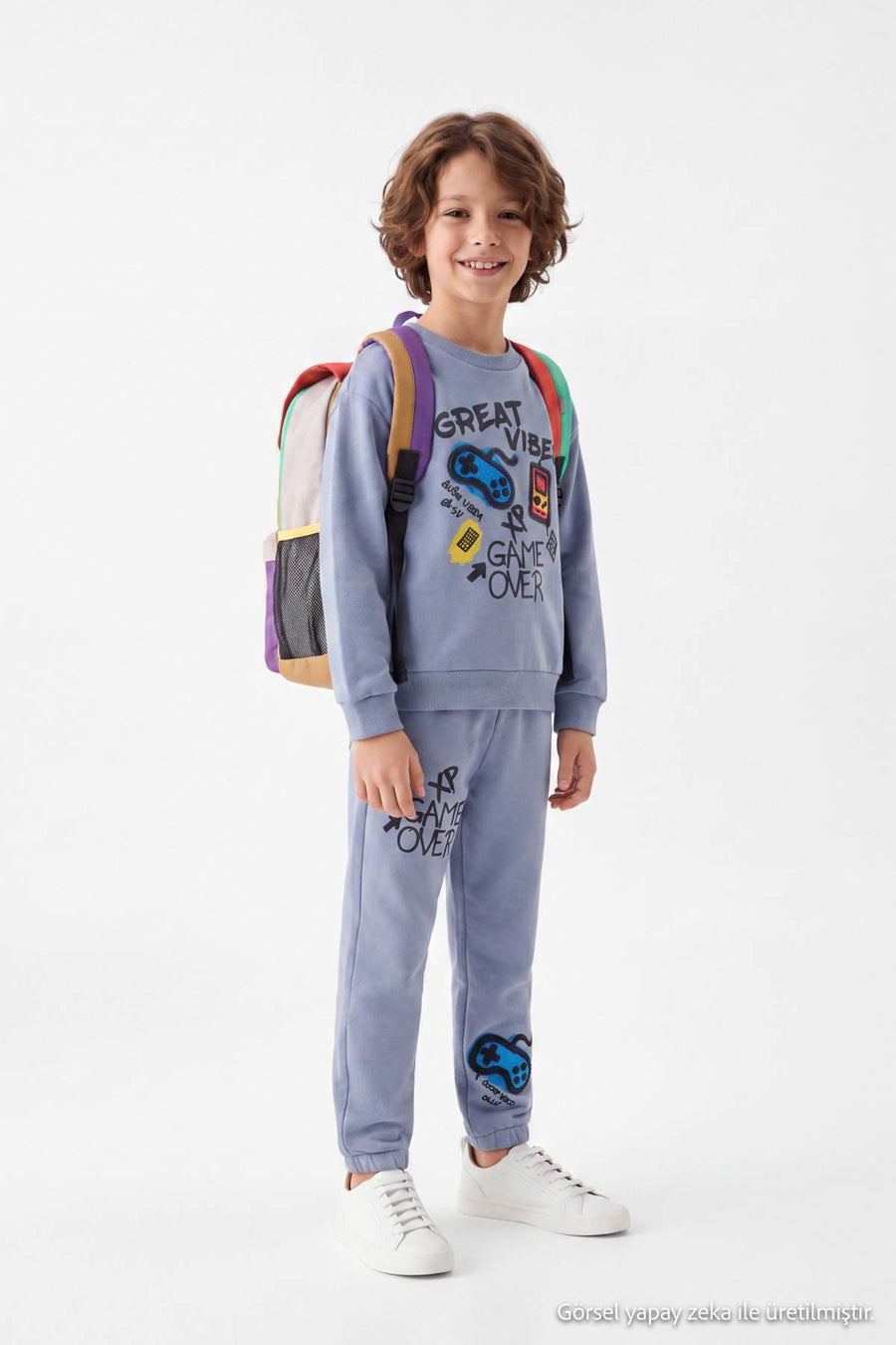 Boys' Grey Printed Two-Piece Set