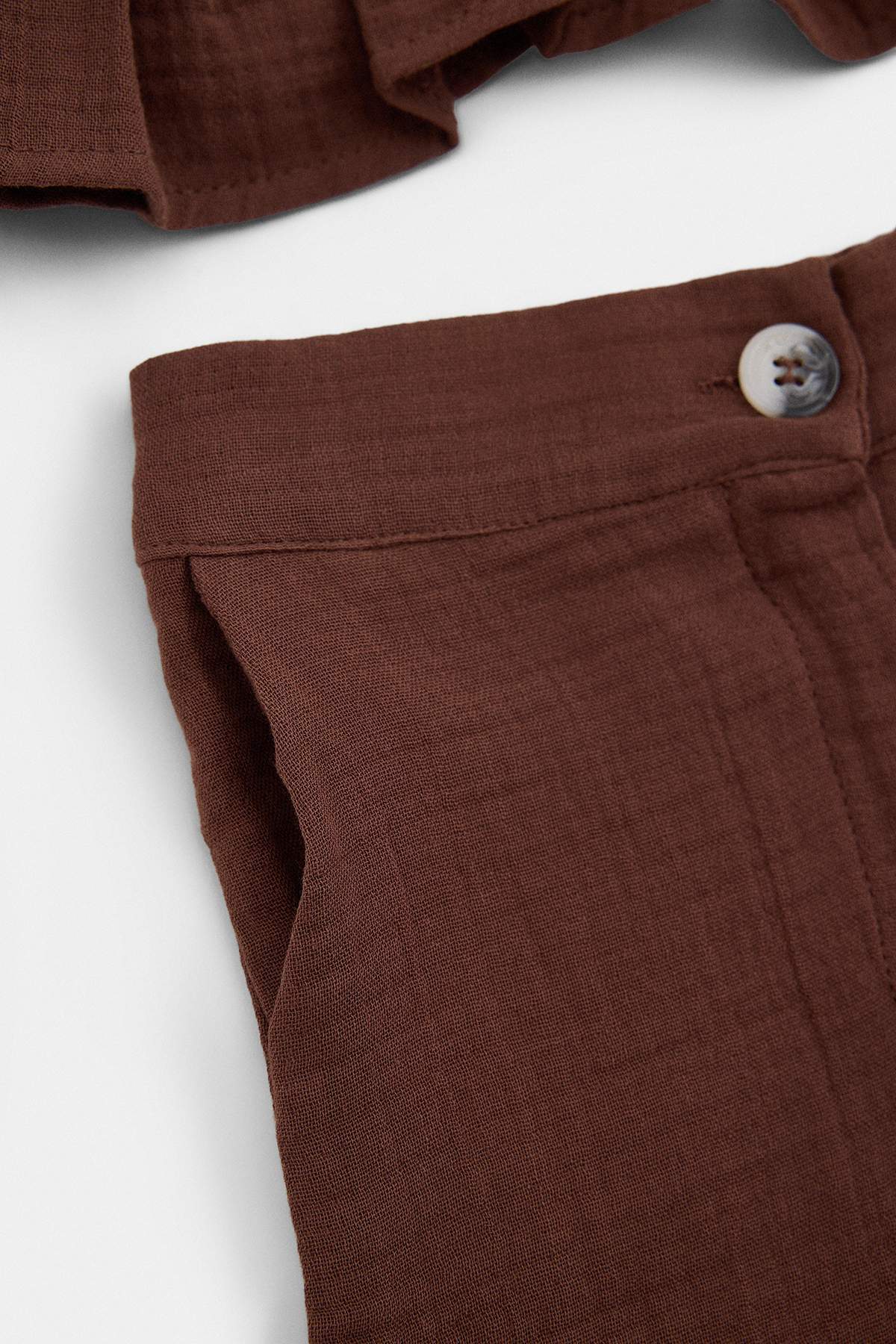 Girls' Burgundy Cotton Muslin Bow Shirt & Trousers Set