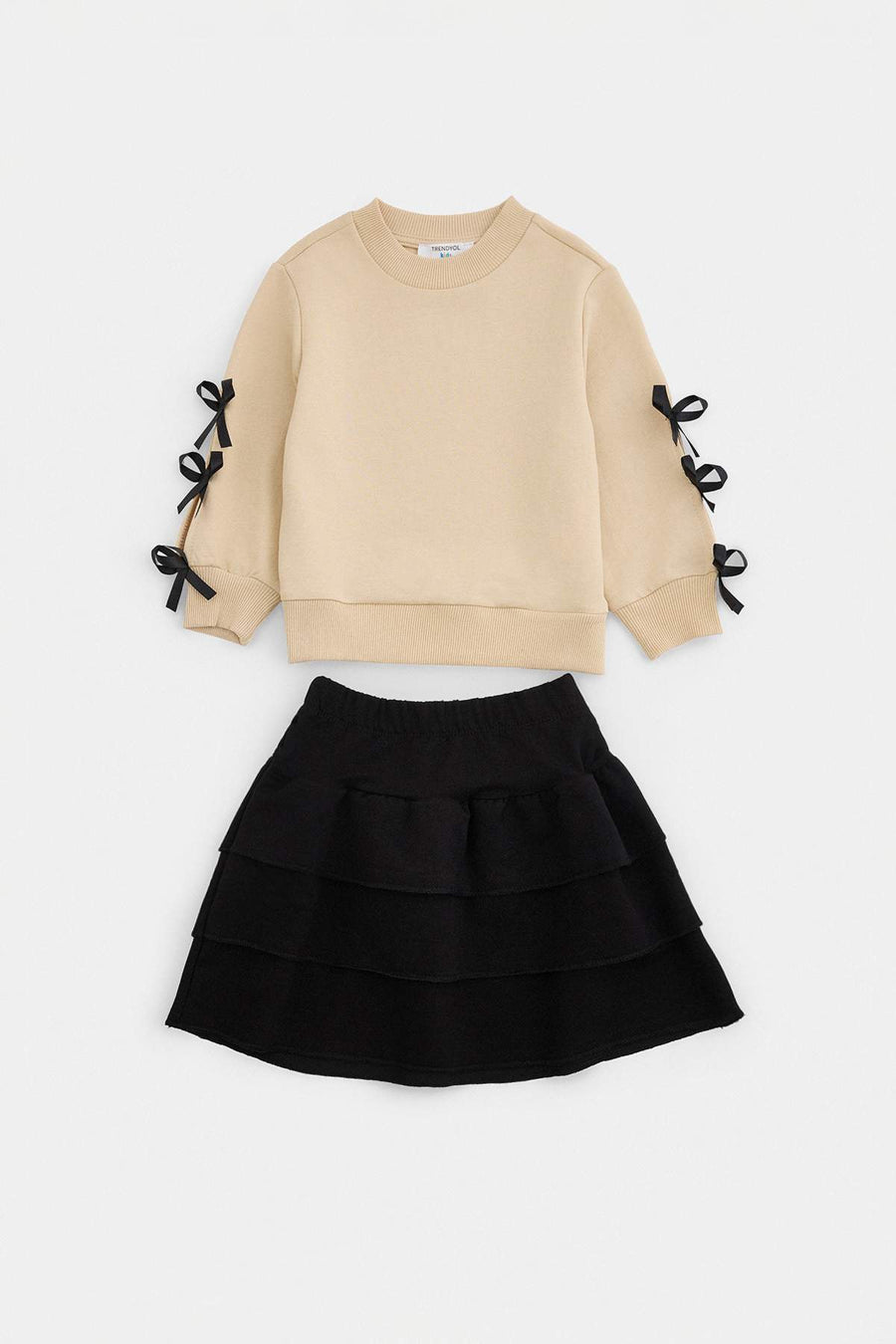Girls' Bow-Sleeve Sweatshirt & Tiered Skirt Set
