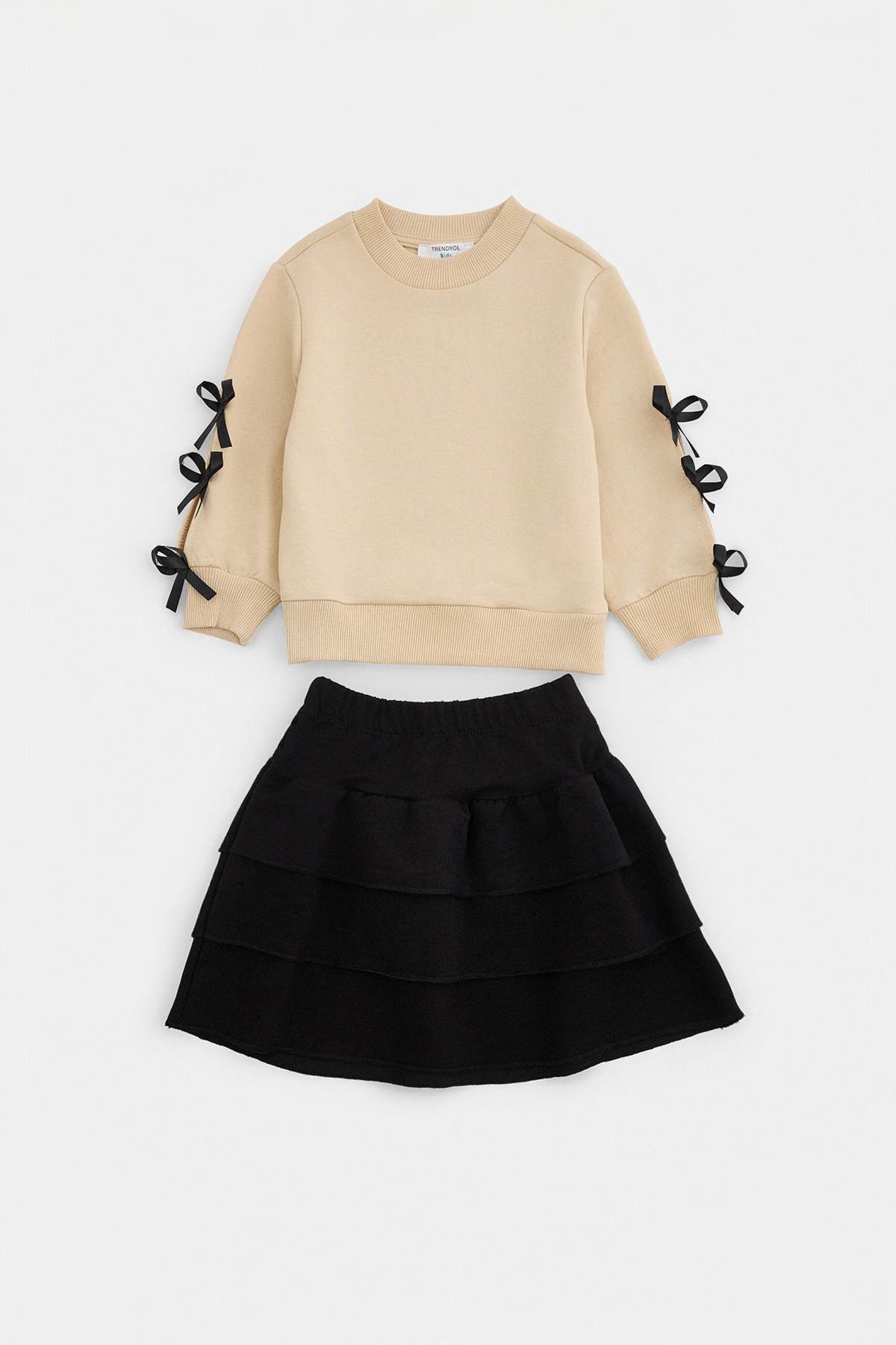 Girls' Bow-Sleeve Sweatshirt & Tiered Skirt Set