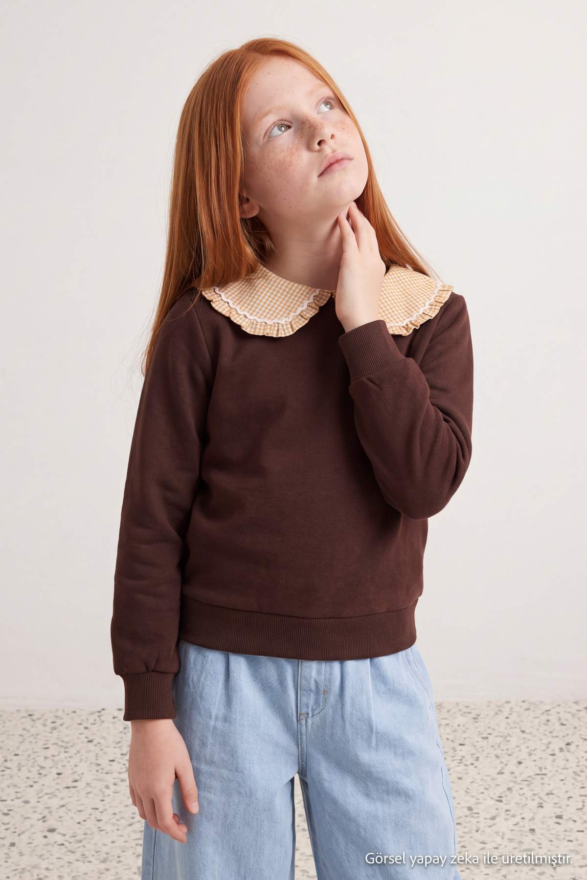 Girls' Brown Peter Pan Collar Sweatshirt