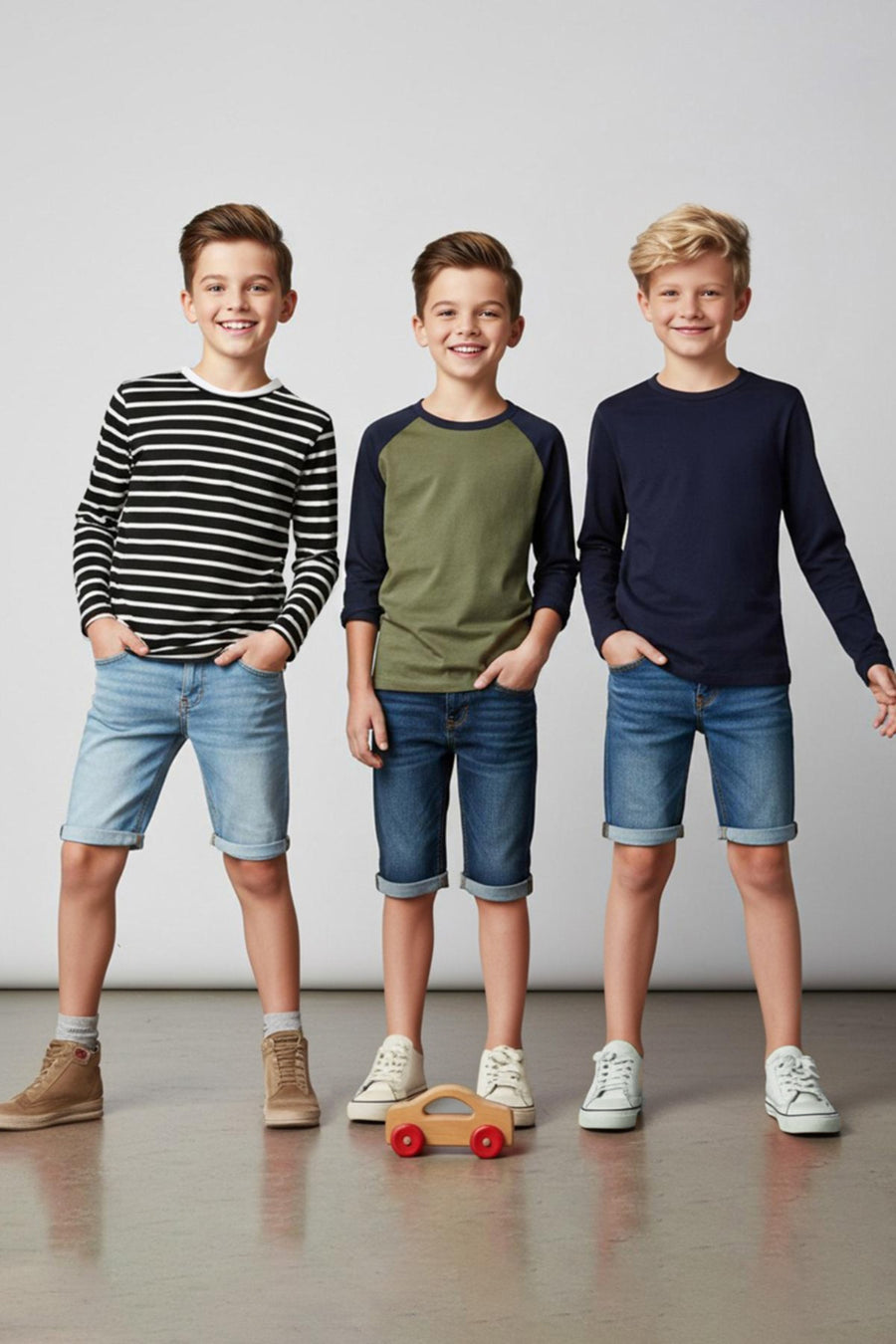 Boys' Navy, Green & Ecru 3-Pack Basic Cotton T-Shirts