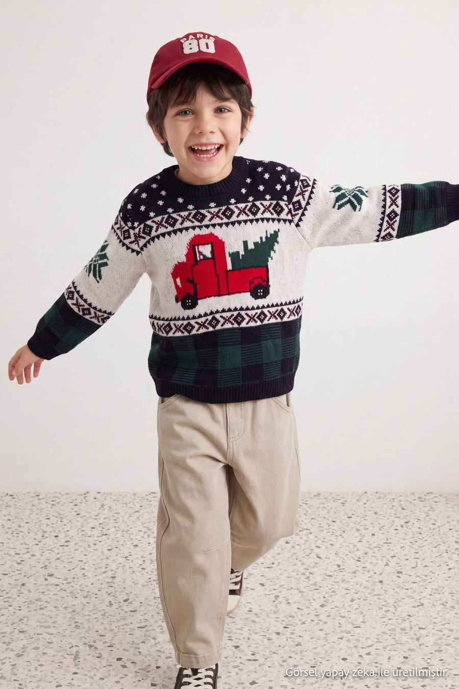 Boys' Navy Winter Truck Jumper