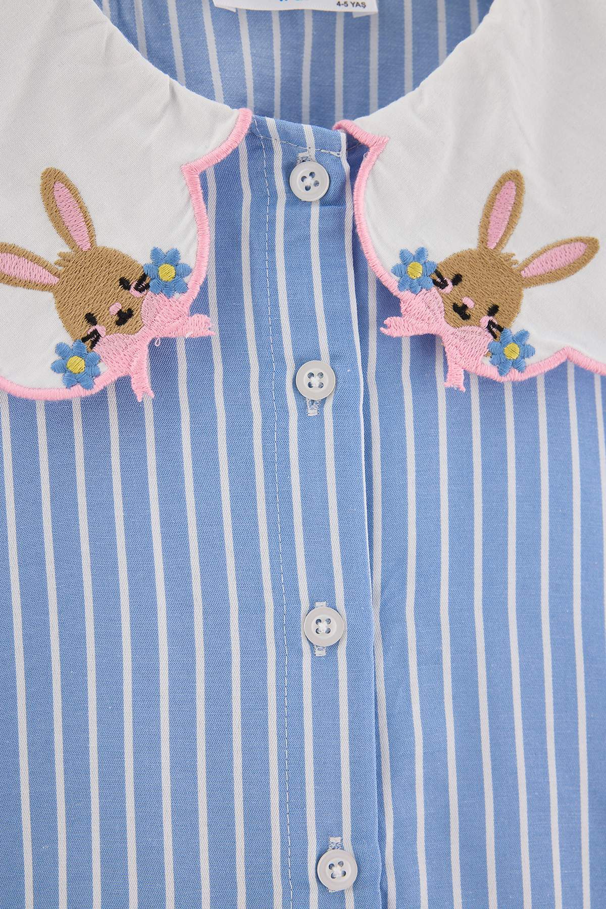 Girls' Blue Striped Bunny-Collar Shirt