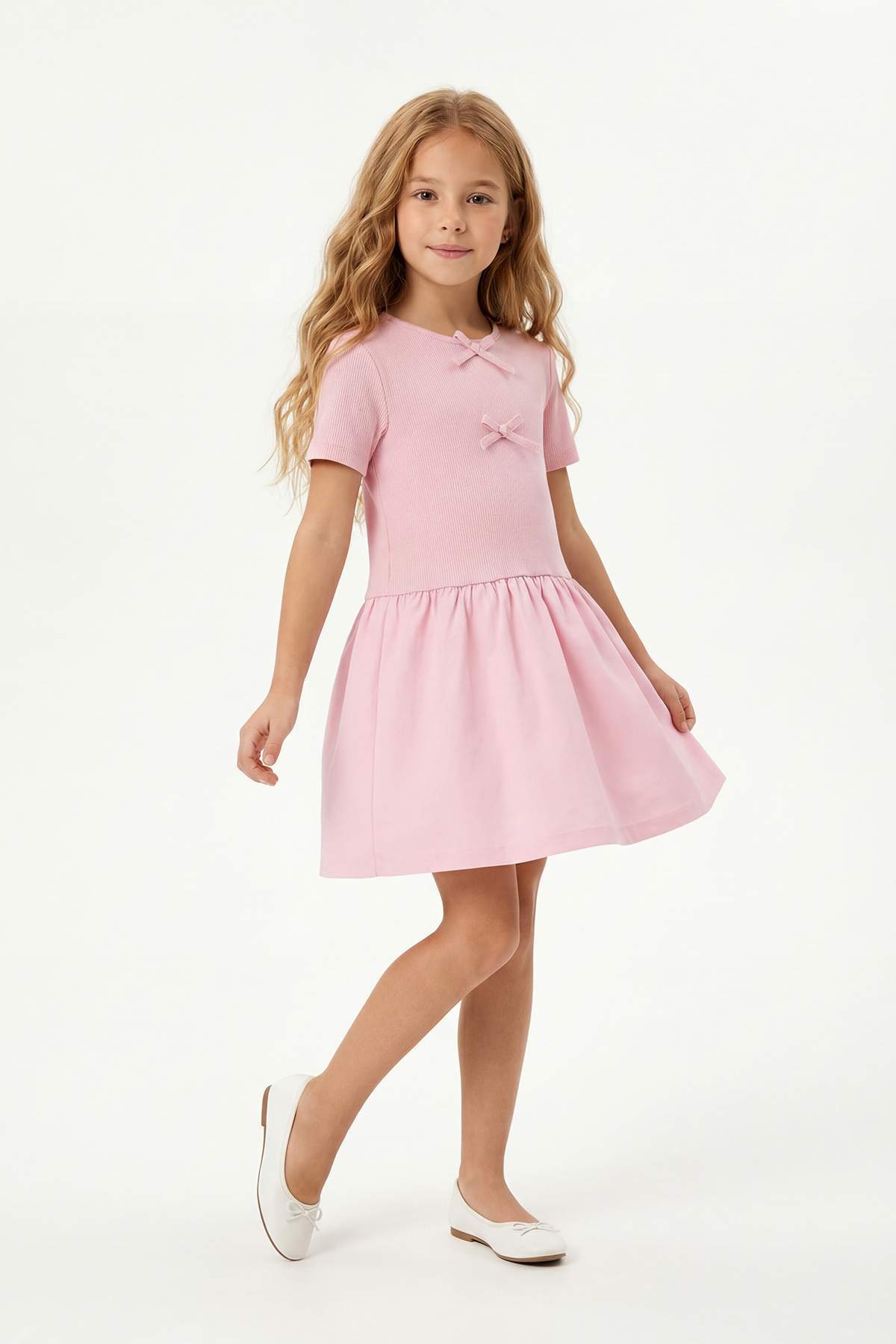 Girls' Pink Bow-Detail Mini Jersey Dress