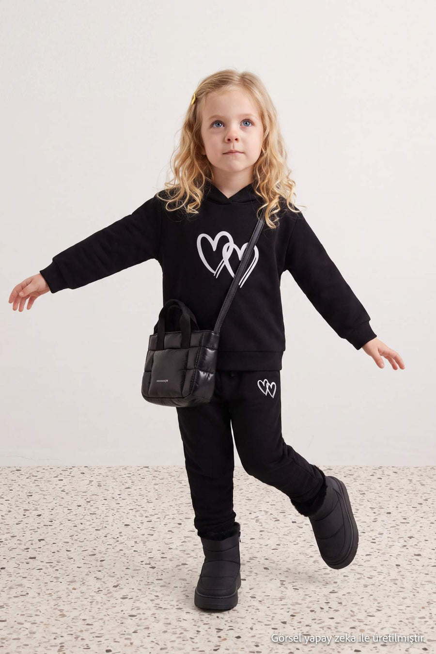 Girls' Black Fleece-Lined Hoodie & Jogger Set