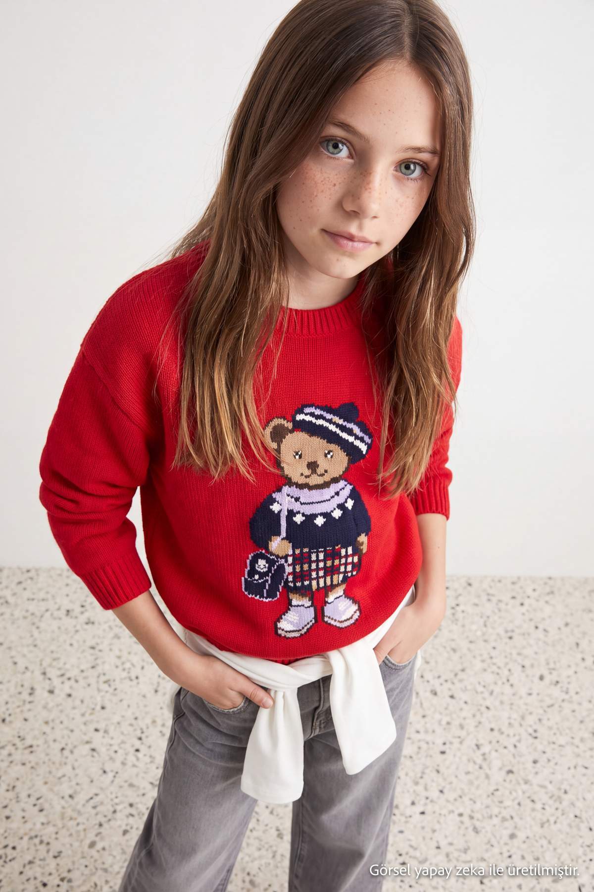 Girls' Red Teddy Bear Jumper