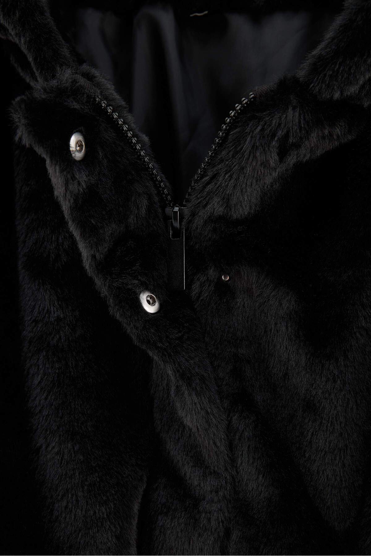 Girls' Black Hooded Plush Jacket