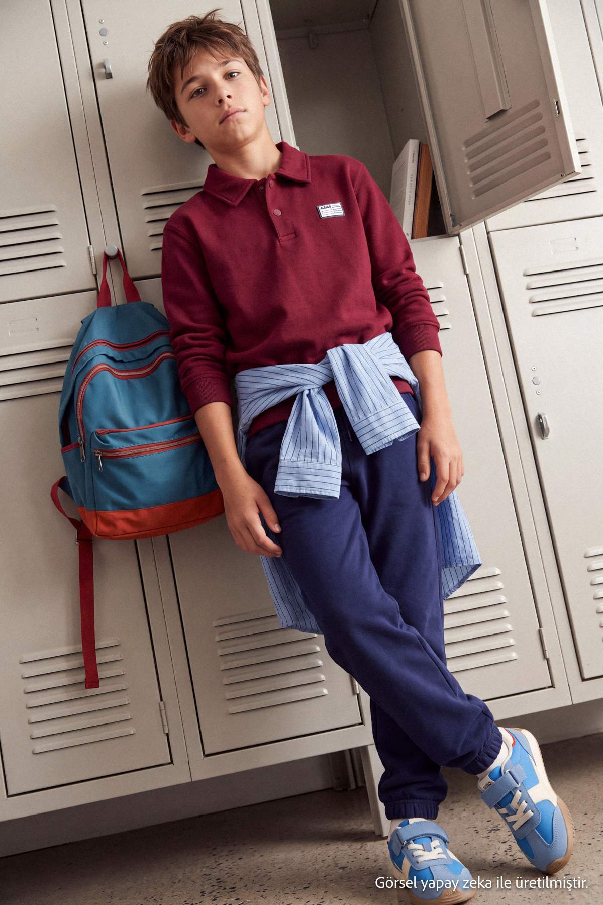Boys' Burgundy Polo-Collar Sweatshirt & Jogger Set