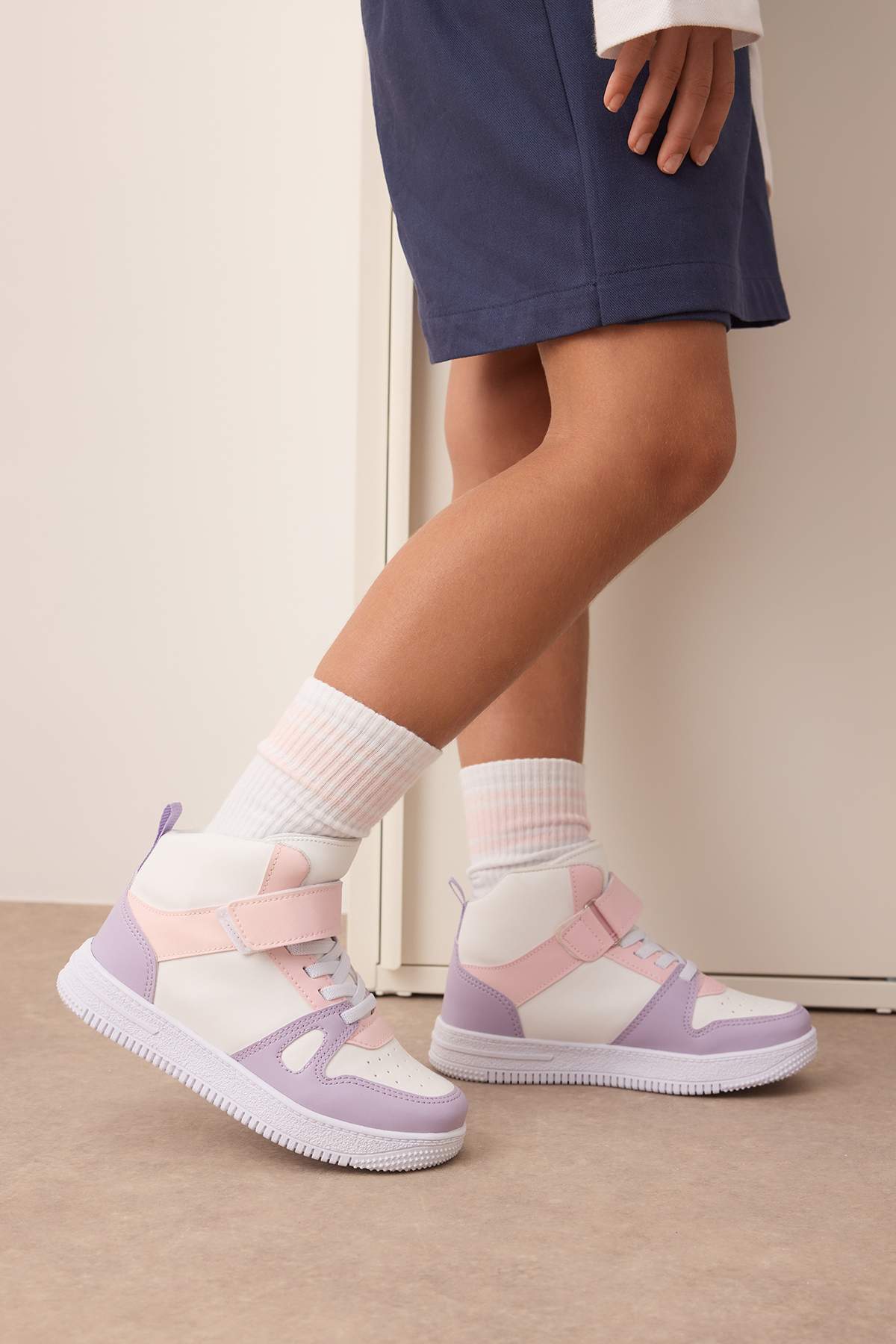 Girls' Purple Colour-Block Velcro & Lace Sneakers