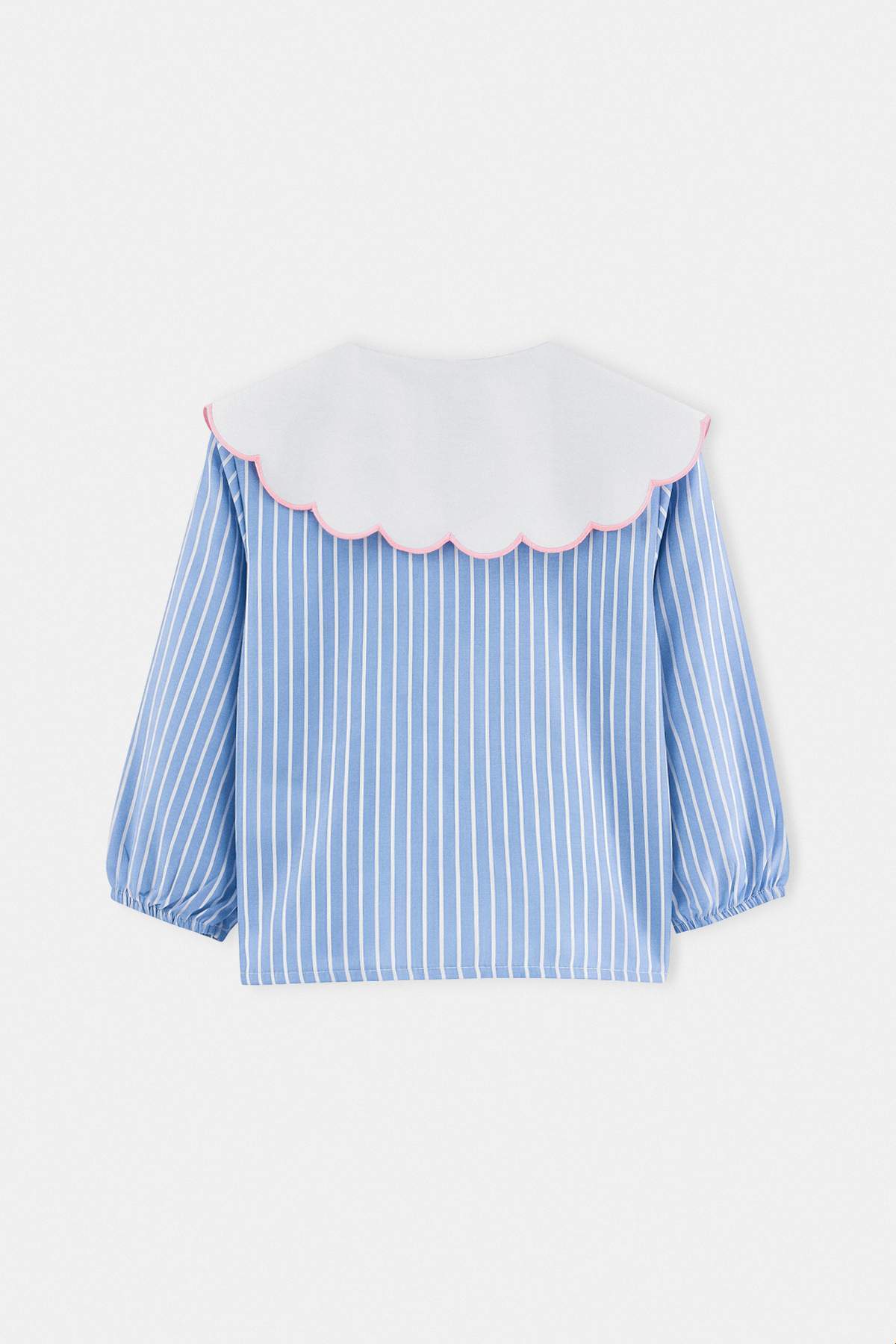 Girls' Blue Striped Bunny-Collar Shirt