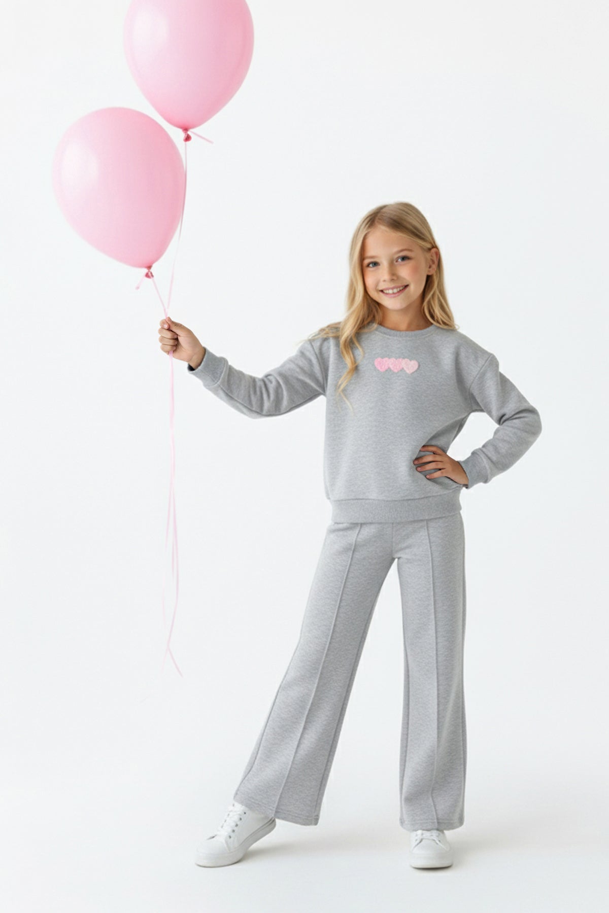 Girls' Grey Marl Heart Oversized Two-Piece Set