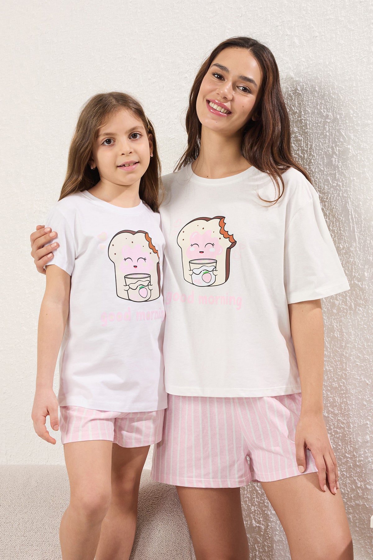 Girls' Pink Striped Cotton Mini Me Short-Sleeve Pyjama Set