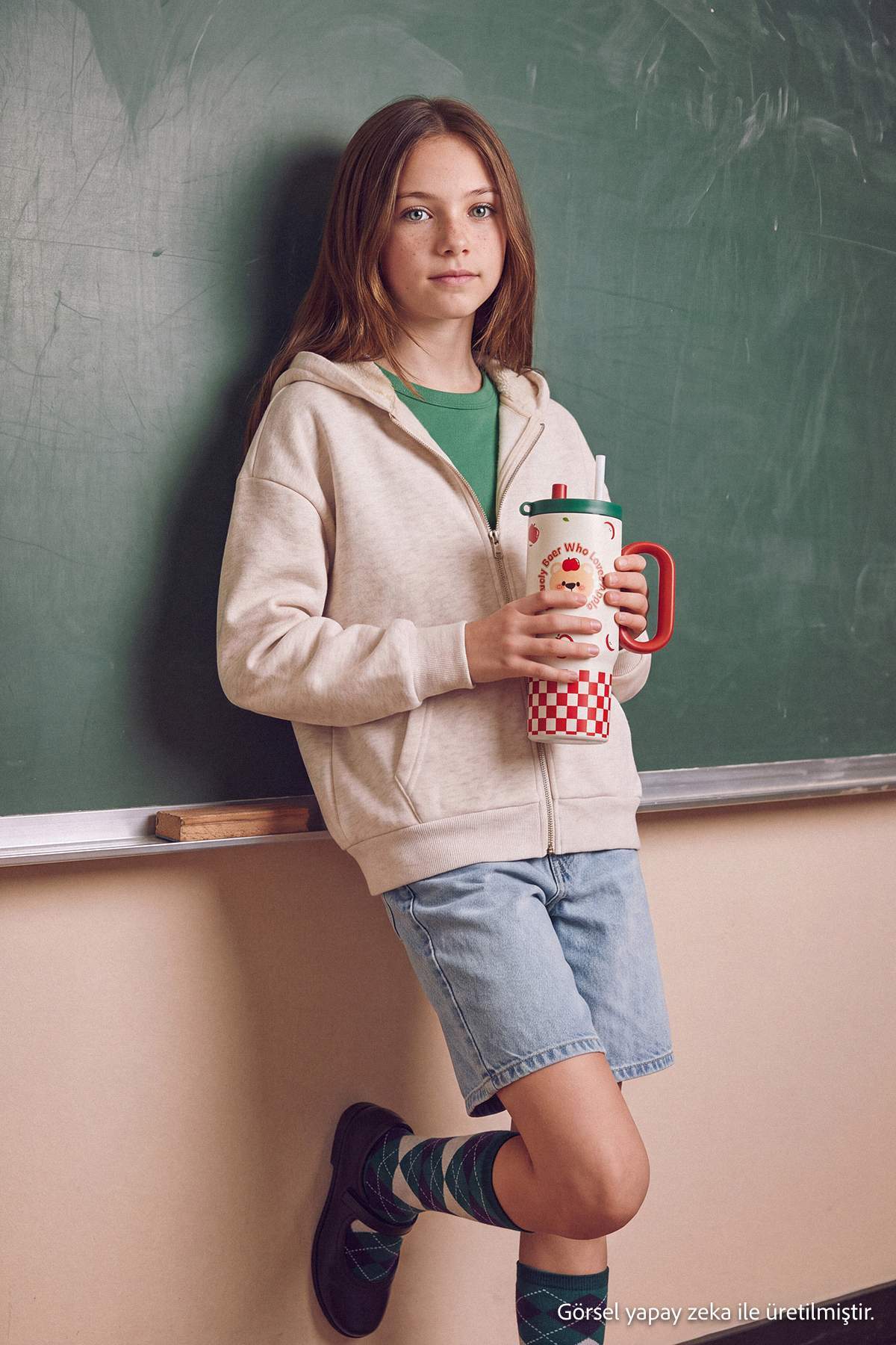 Girls' Ecru Thick Zip-Up Hoodie