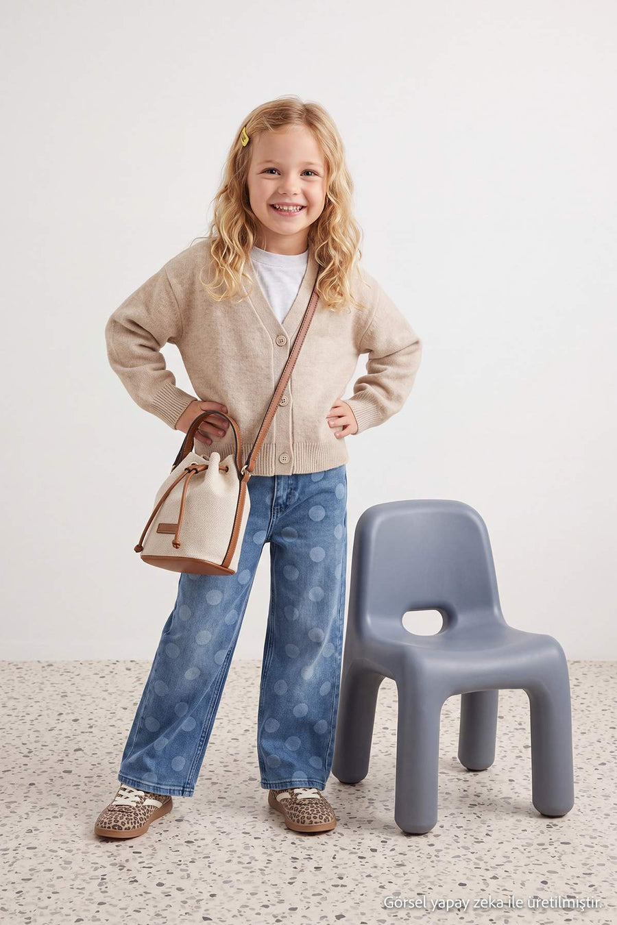 Girls' Blue Polka-Dot Wide-Leg Jeans