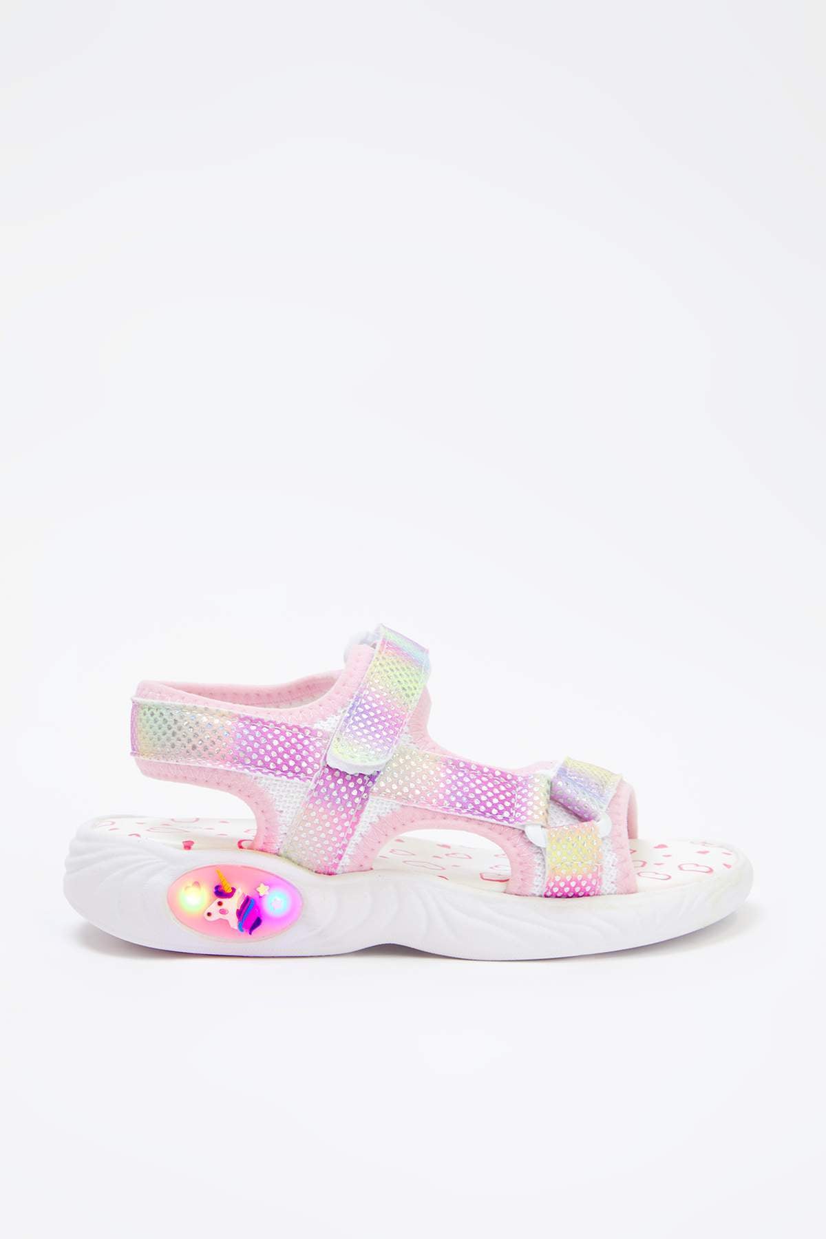 Girls' Pink Colour-Block Light-Up Sport Sandals