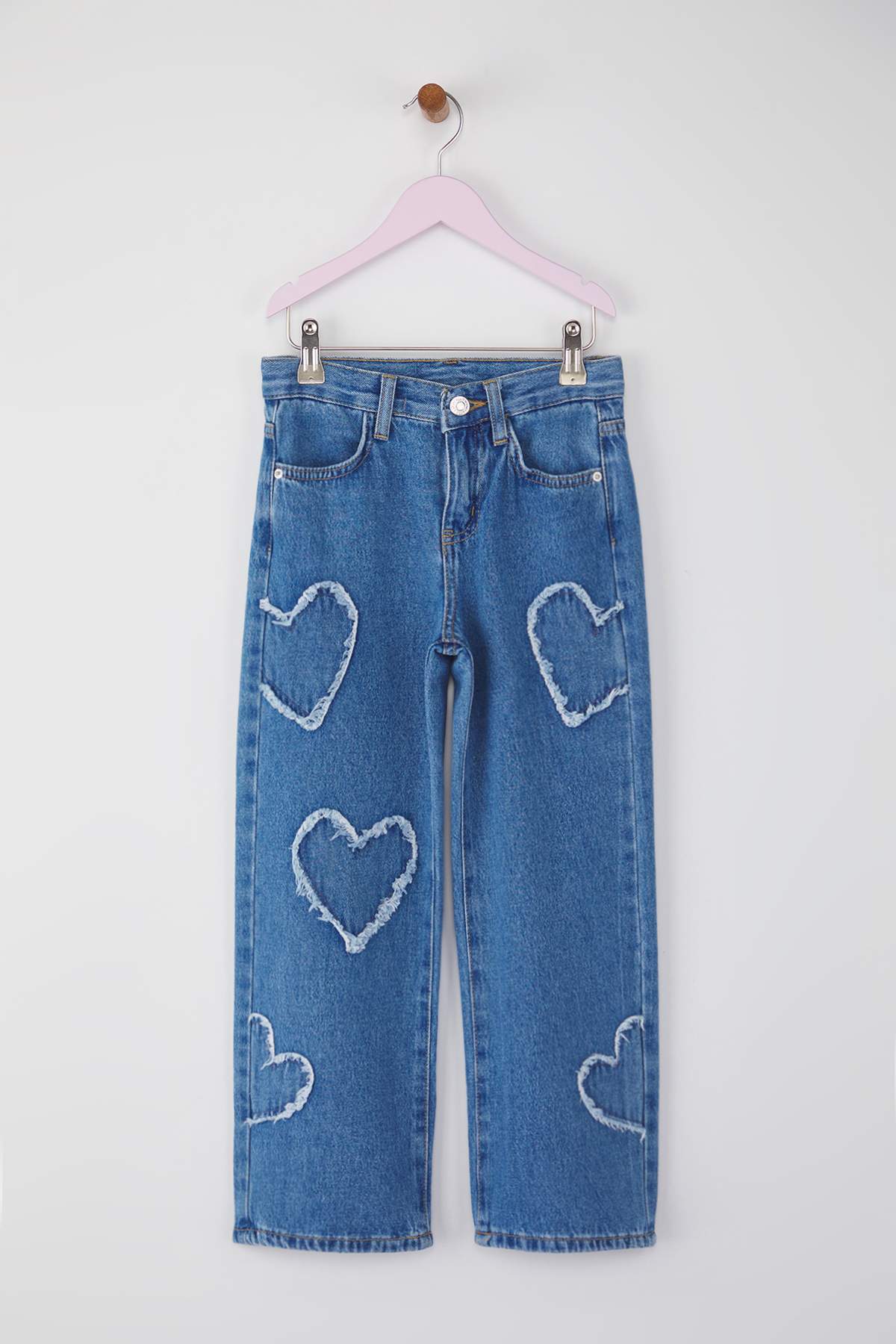 Girls' Blue Star-Print Wide-Leg Denim Trousers