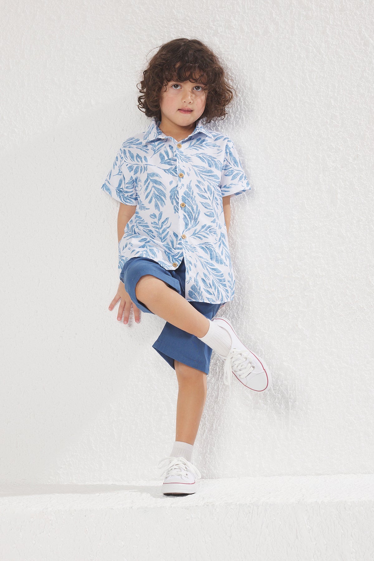 Boys' Tropical-Print Cotton Shirt & Shorts Set