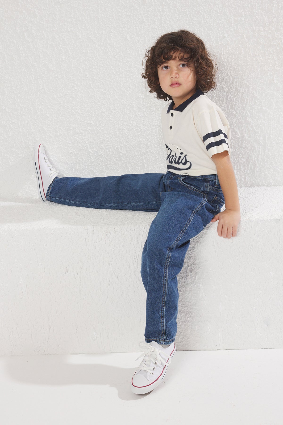 Boys' Baggy Cotton Jeans with Adjustable Waist