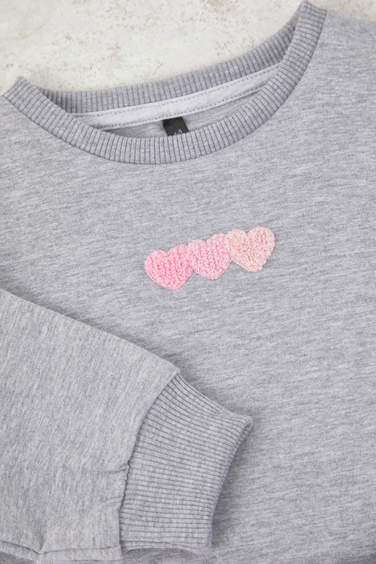 Girls' Grey Marl Heart Oversized Two-Piece Set