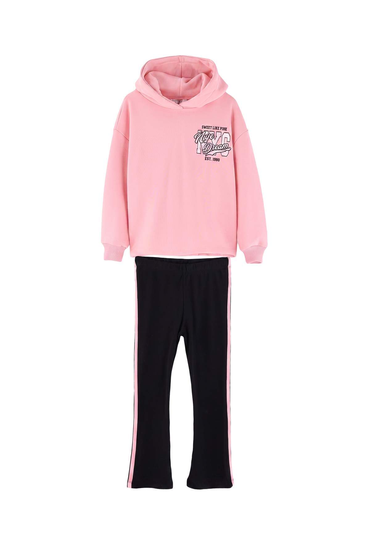 Girls' Pink Printed Thick Hoodie & Leggings Set