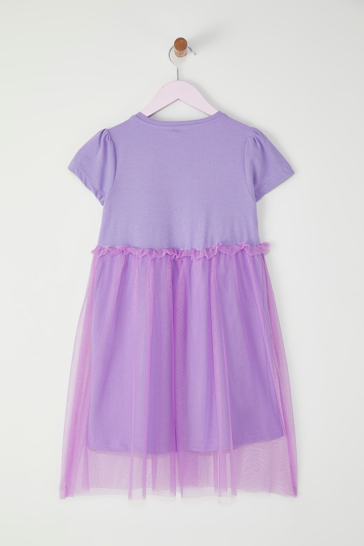 Girls' Lilac Cotton Short-Sleeve Tutu Mini Dress