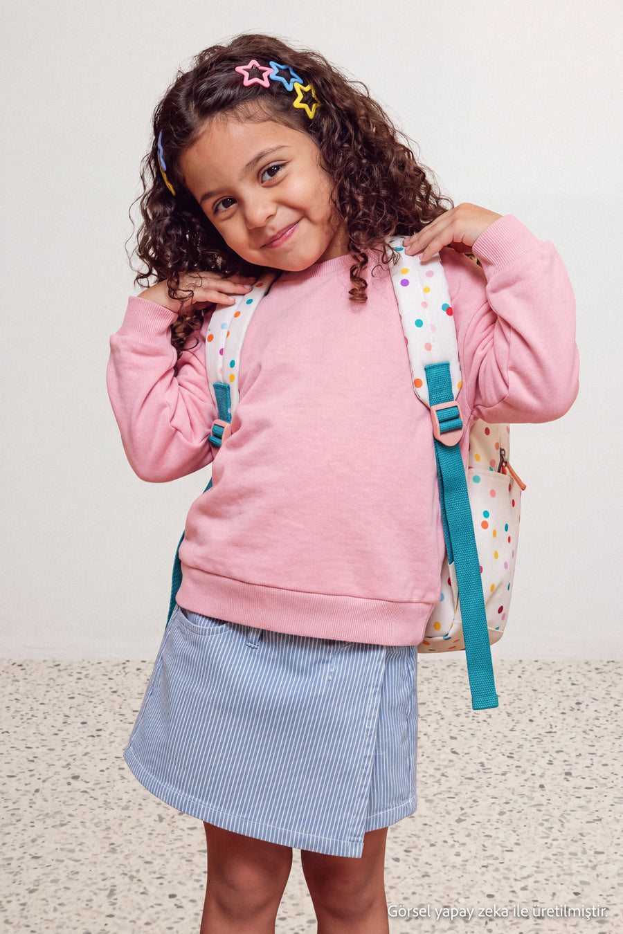 Girls' Plain Fleece-Lined Crew-Neck Sweatshirt