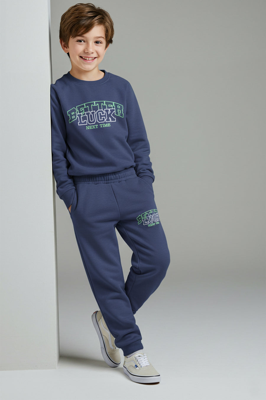 Boys' Blue Printed Oversized Sweatshirt & Jogger Set