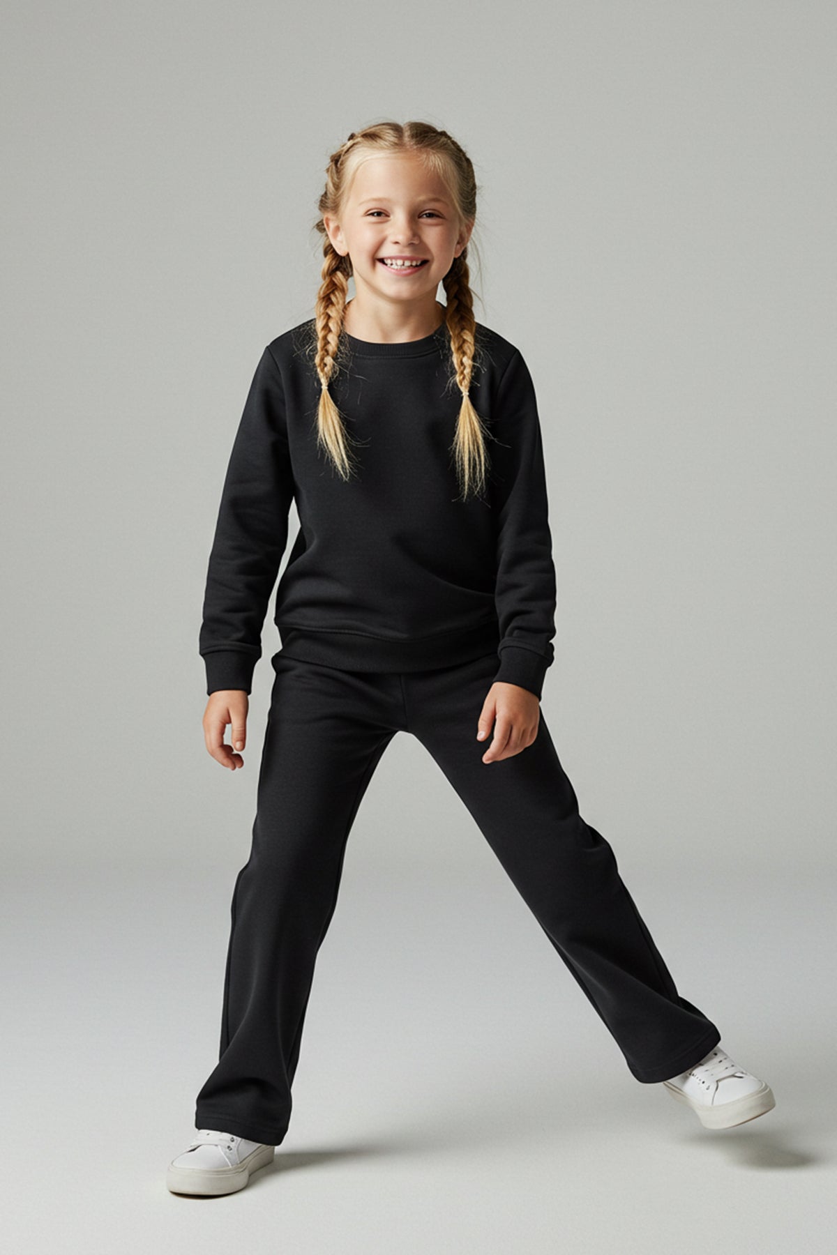 Girls' Black Fleece-Lined Sweatshirt & Jogger Set