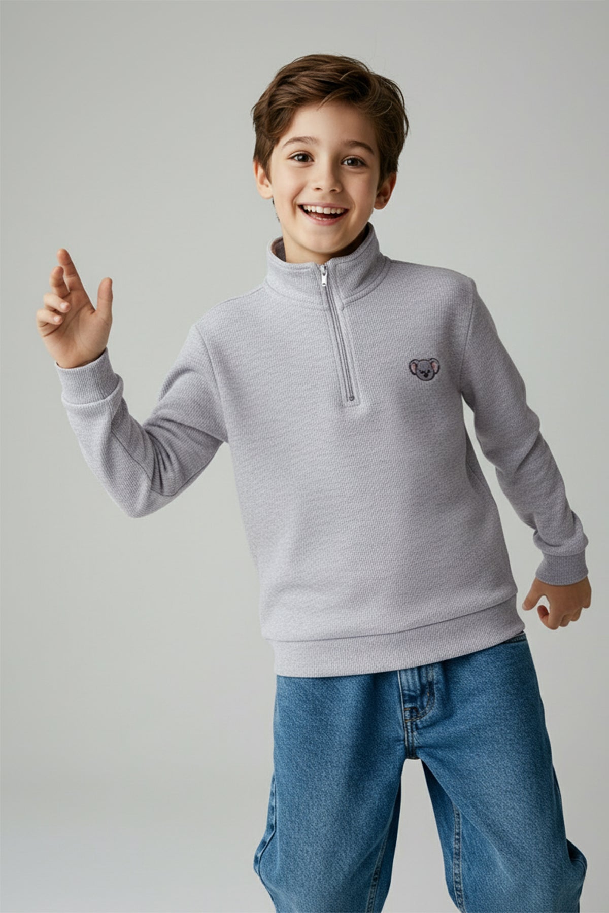 Boys' Navy Printed High-Neck Sweatshirt
