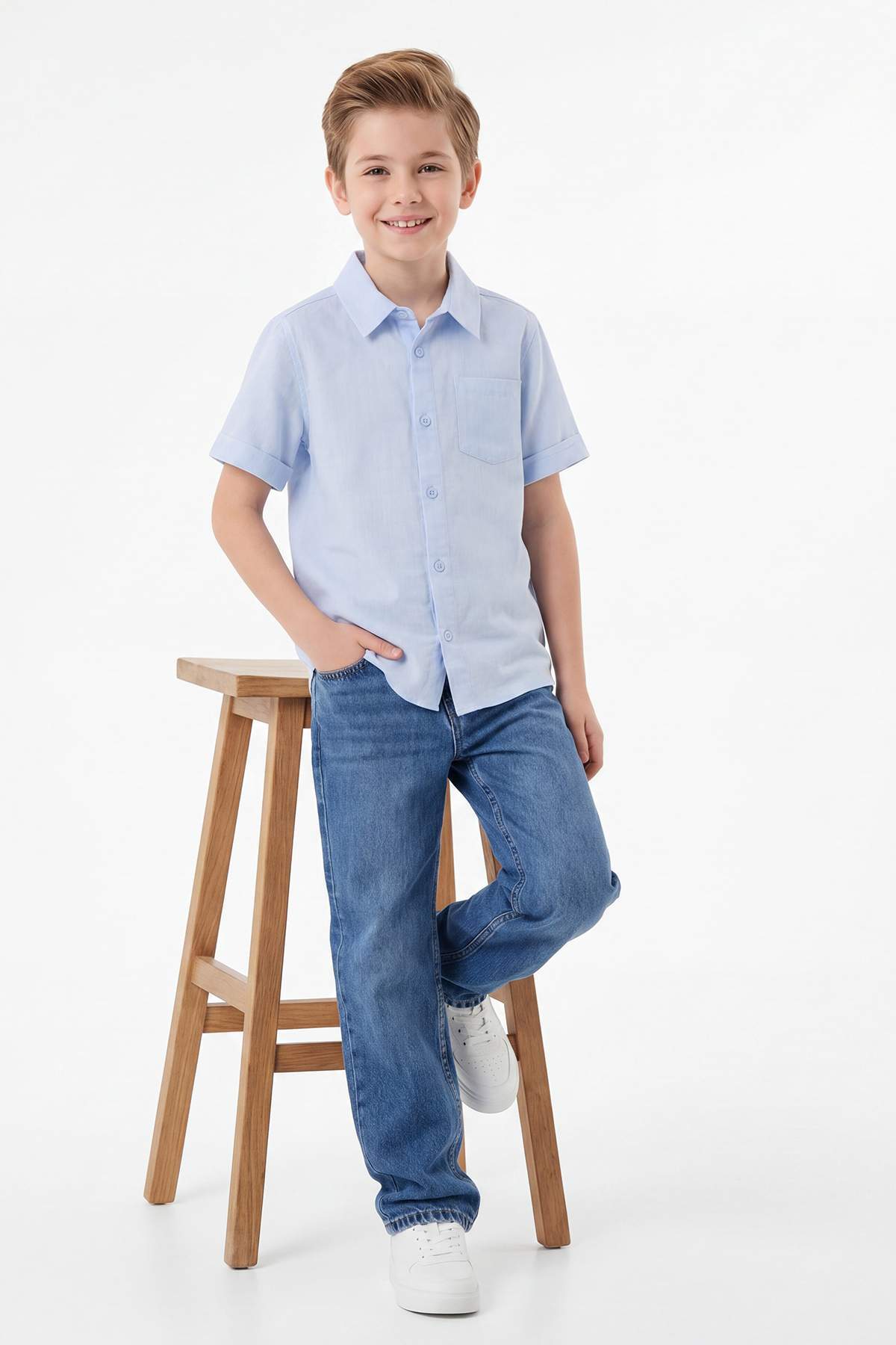 Boys' Basic Cotton Short-Sleeve Shirt