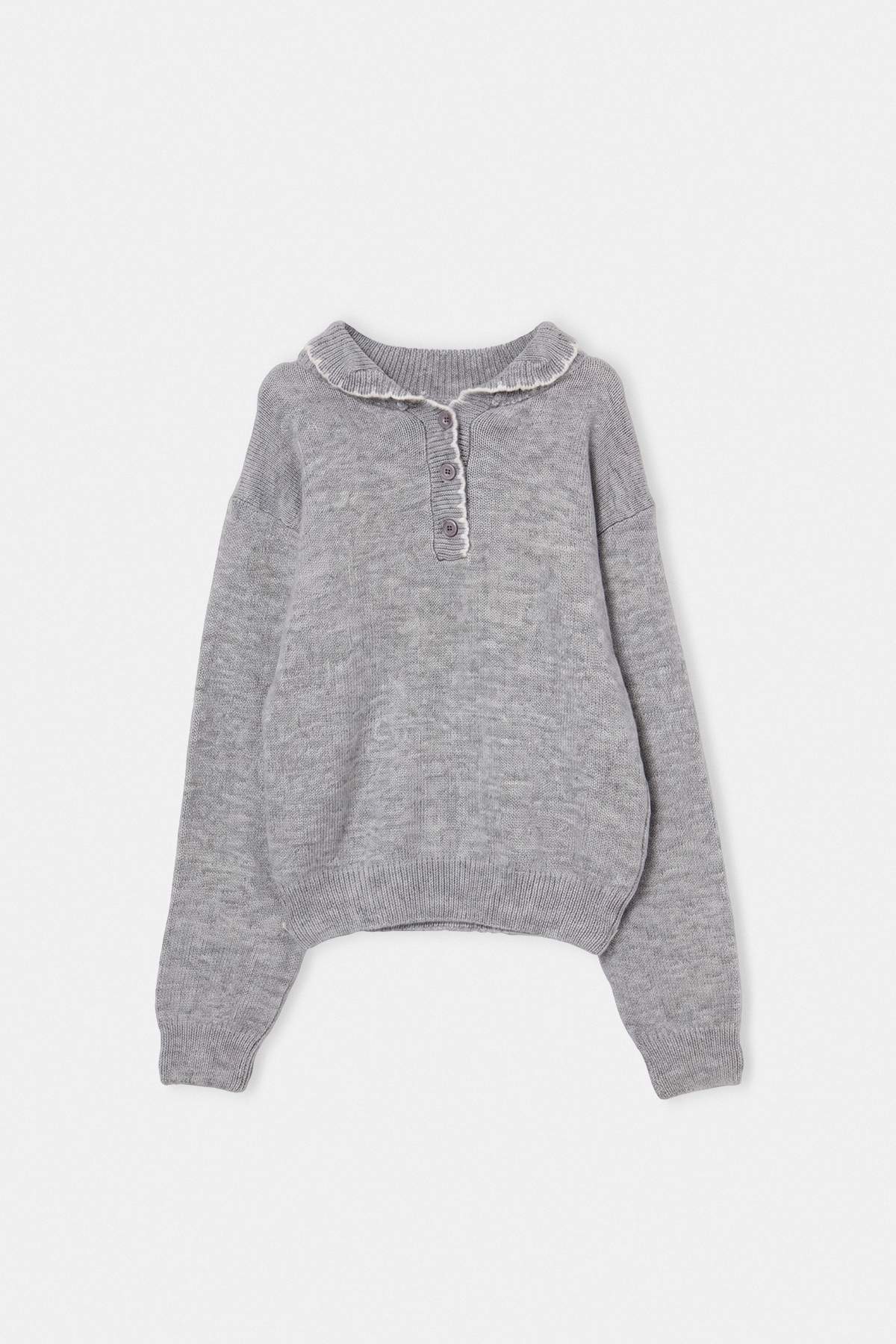 Girls' Grey Marl Polo-Collar Jumper