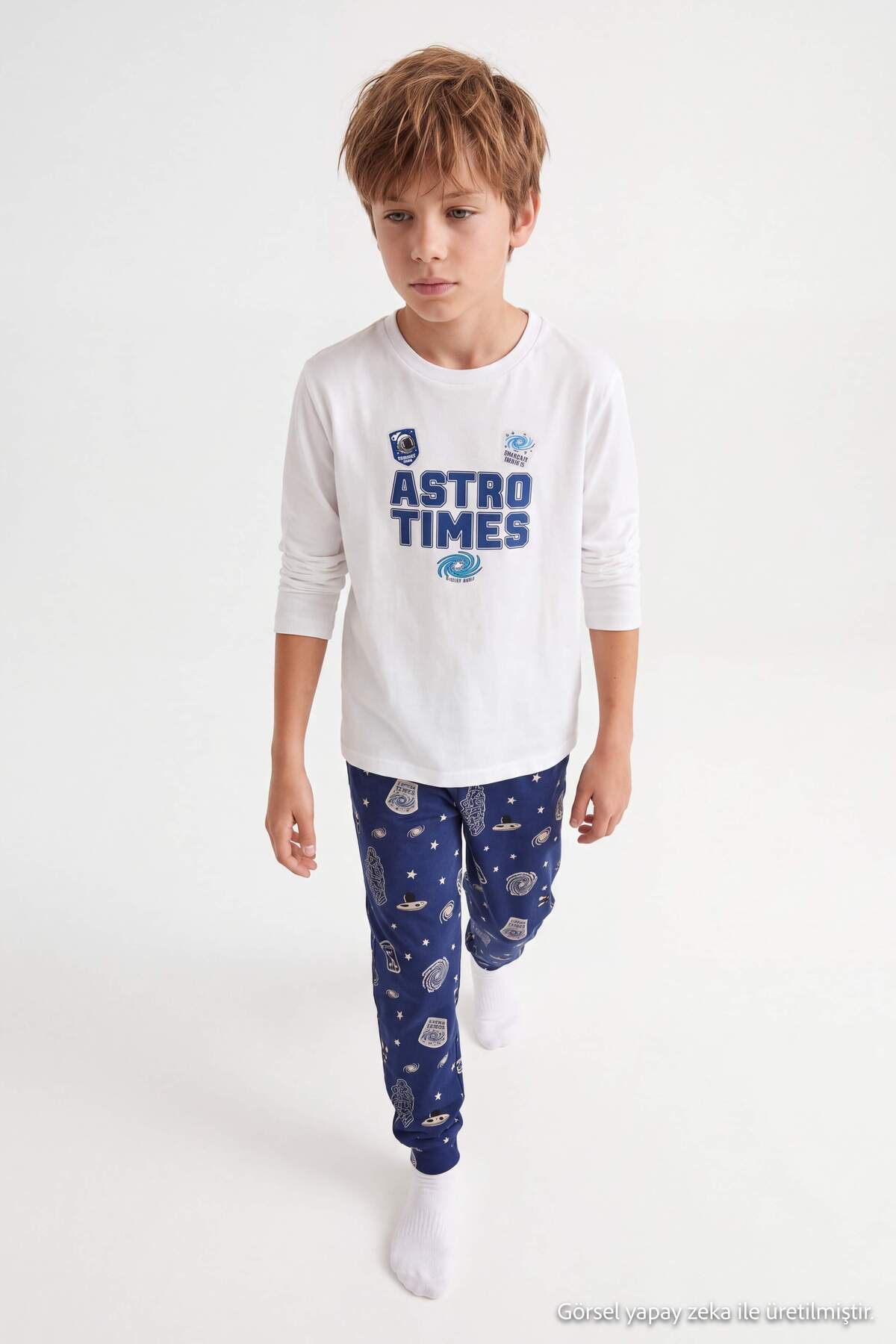 Boys' Navy Space-Print Pyjama Set