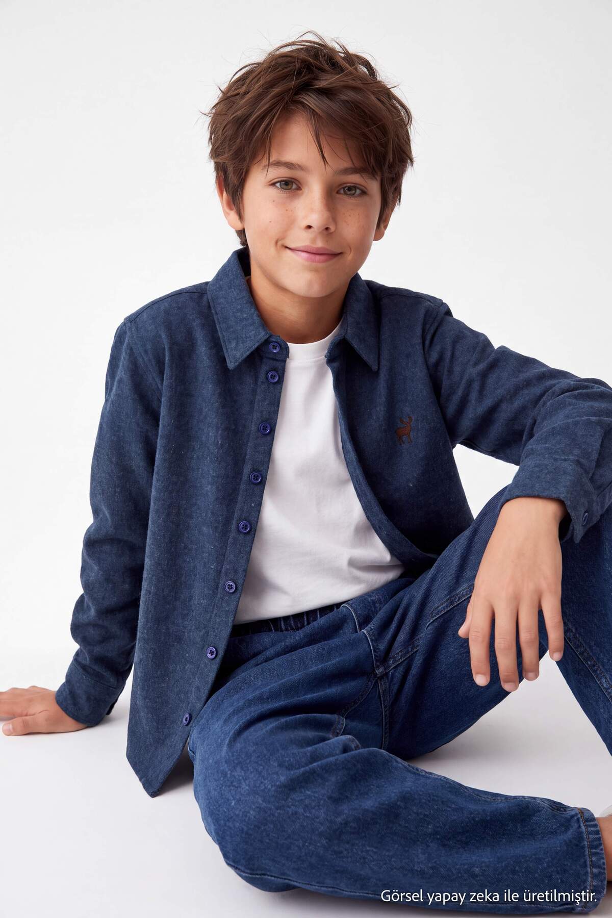 Boys' Navy Long-Sleeve Flannel Shirt