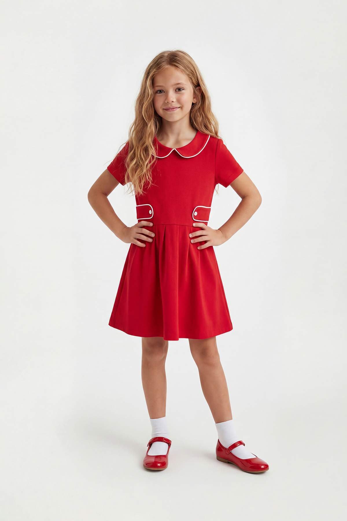 Girls' Peter Pan Collar Mini Jersey Dress