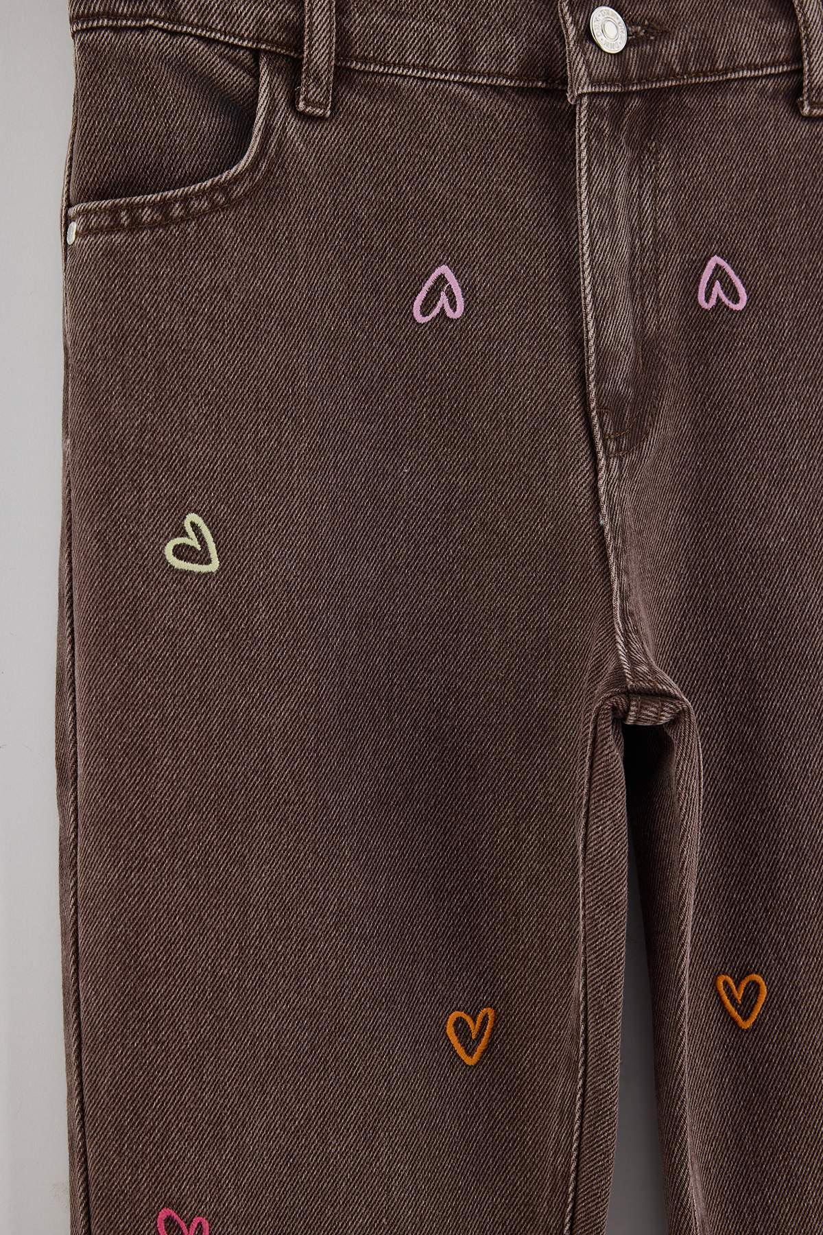 Girls' Floral-Embroidered Cotton Wide-Leg Jeans