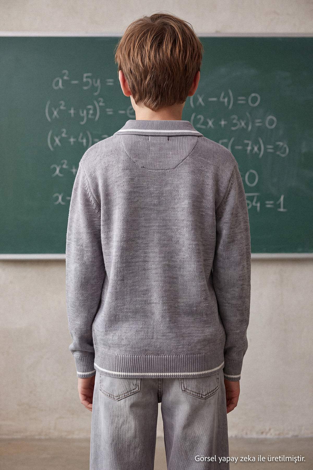Boys' Grey Marl Polo-Collar School Jumper