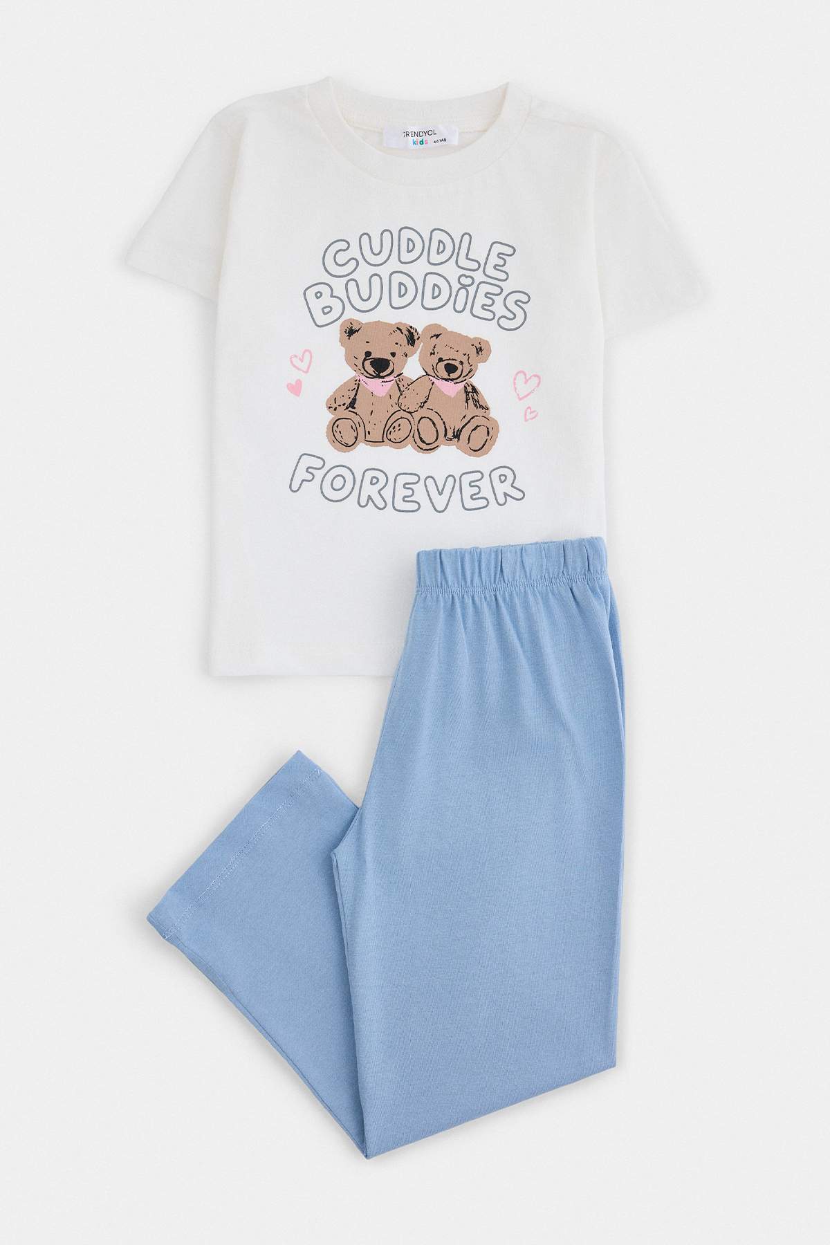 Girls' Ecru Teddy-Print Pyjama Set