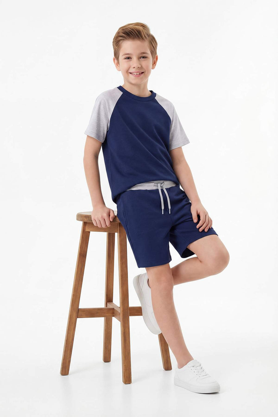 Boys' Navy Plain Two-Piece Set