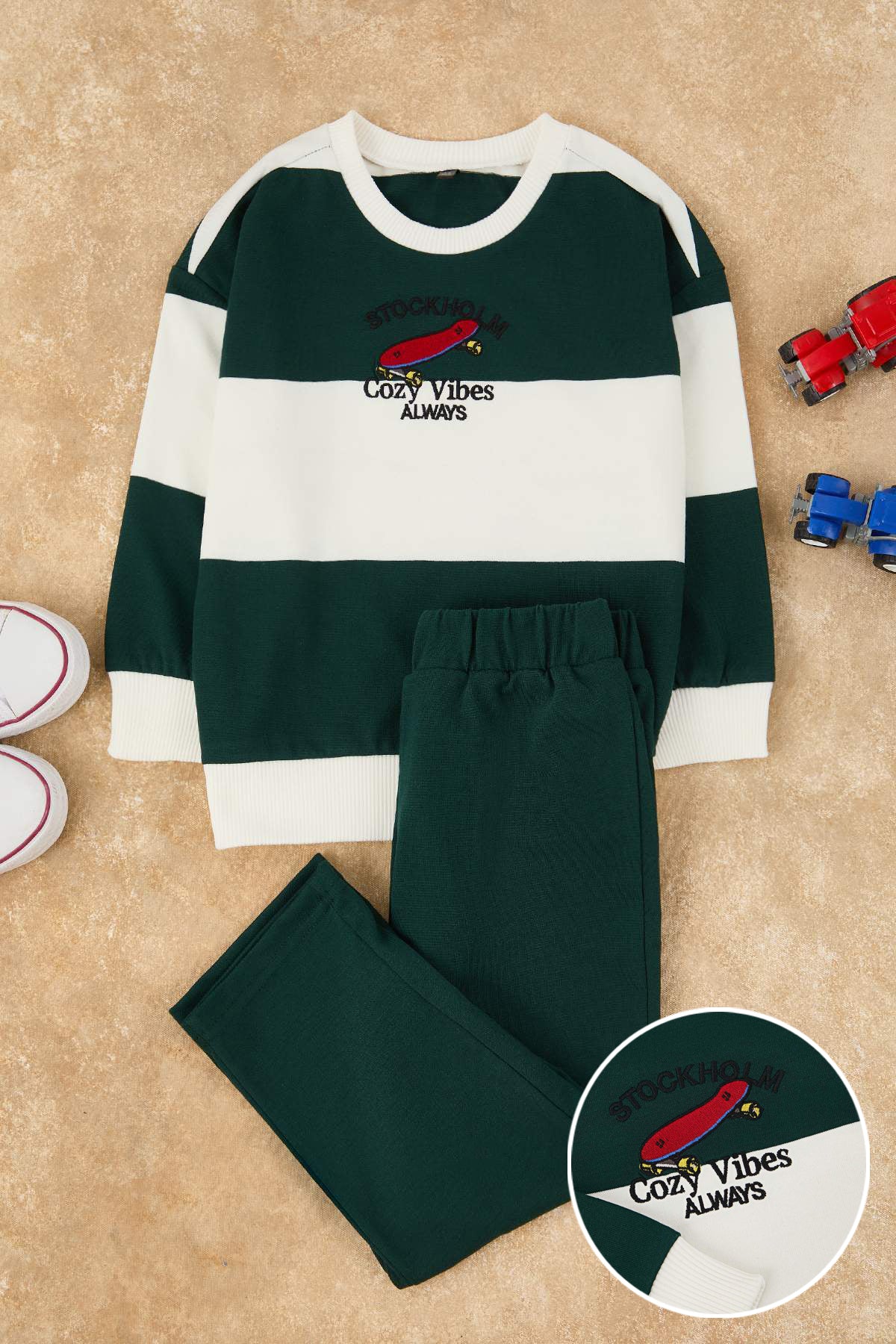 Boys' Green Embroidered Lightweight Sweatshirt & Jogger Set