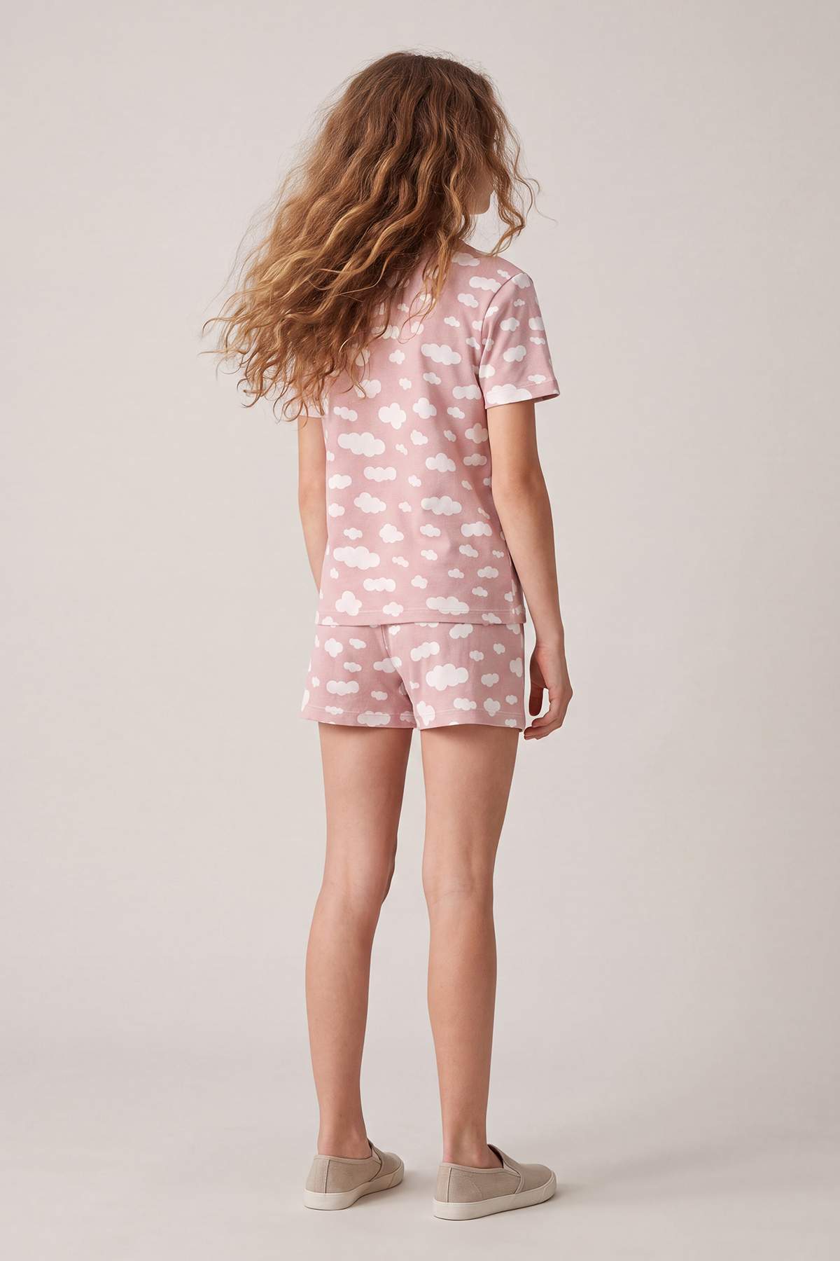 Girls' Pink Cloud-Print T-Shirt & Shorts Pyjama Set