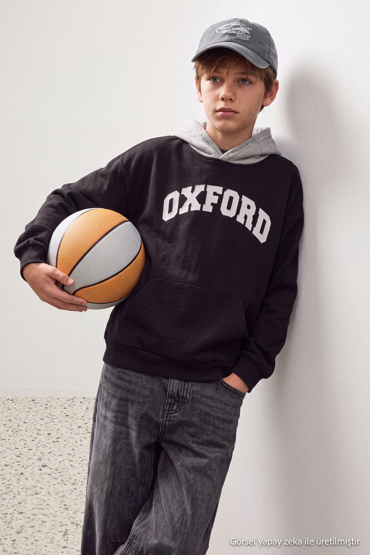Boys' Black Printed Thick Hoodie