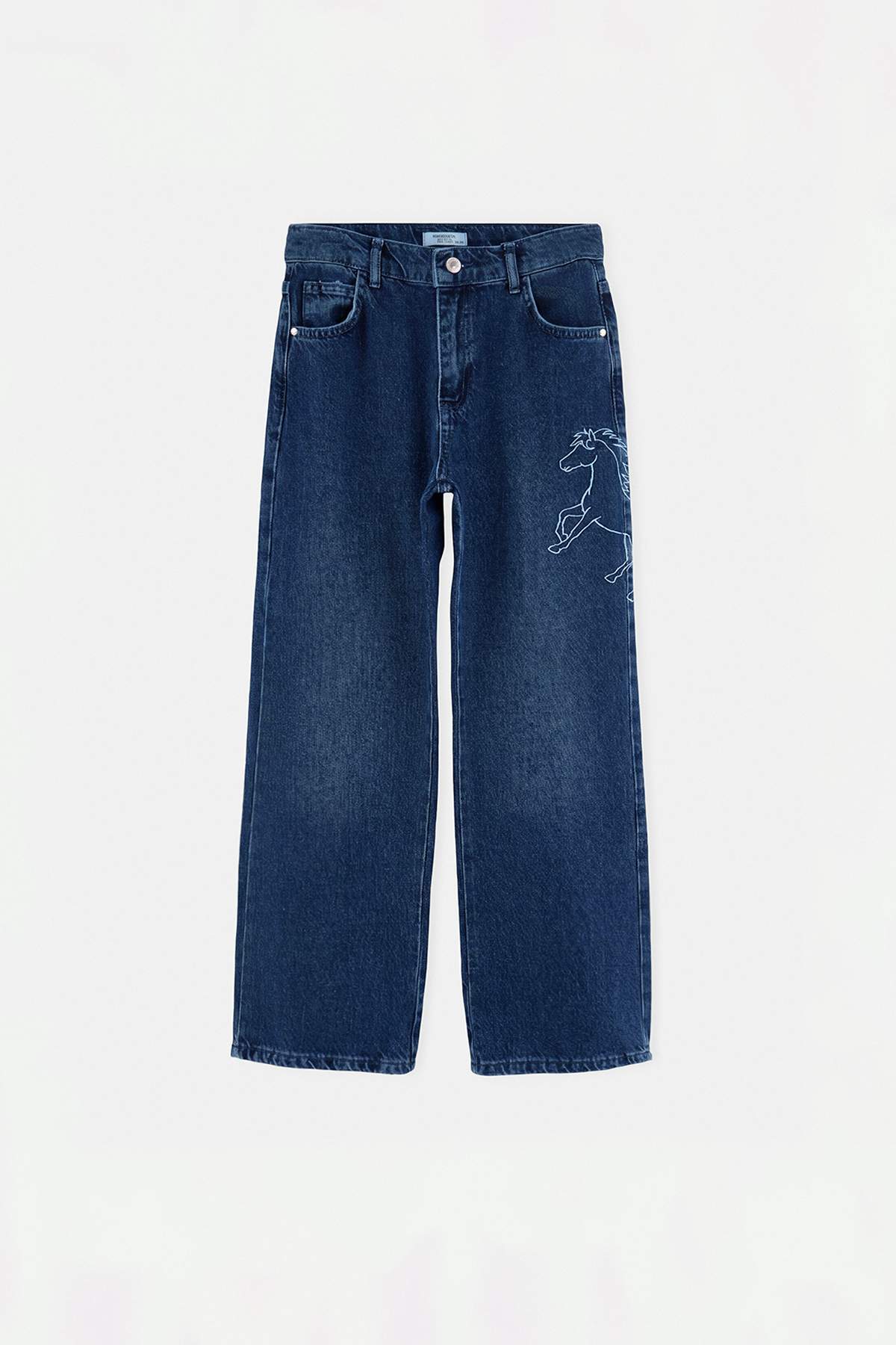 Boys' Dark Blue Straight-Leg Embroidered Jeans
