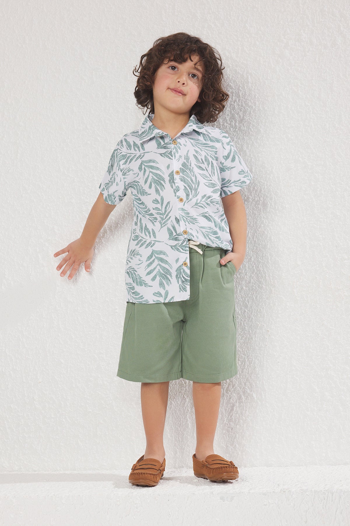 Boys' Tropical-Print Cotton Shirt & Shorts Set