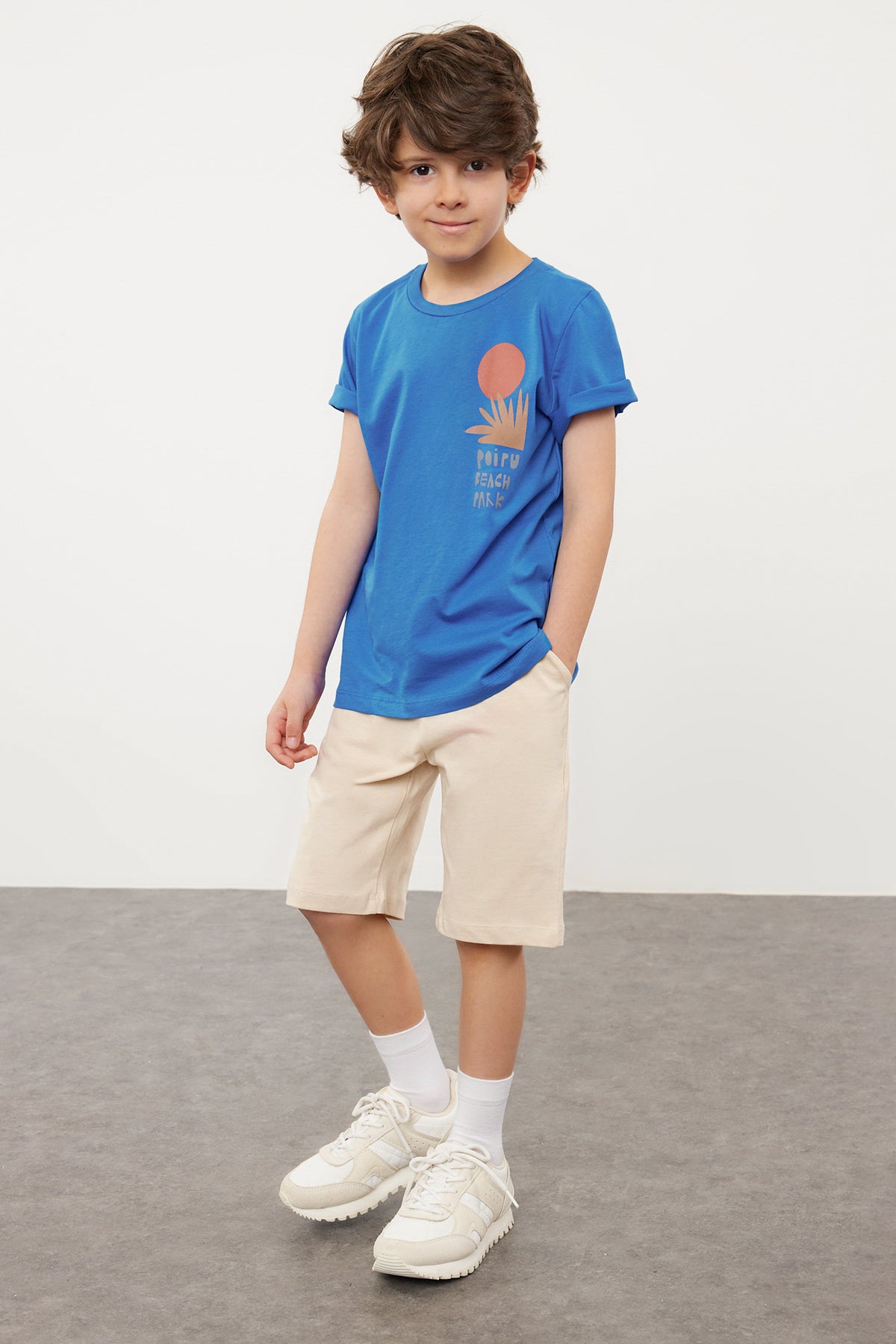 Boys' Saxe Blue Back-Print Cotton T-Shirt & Shorts Set