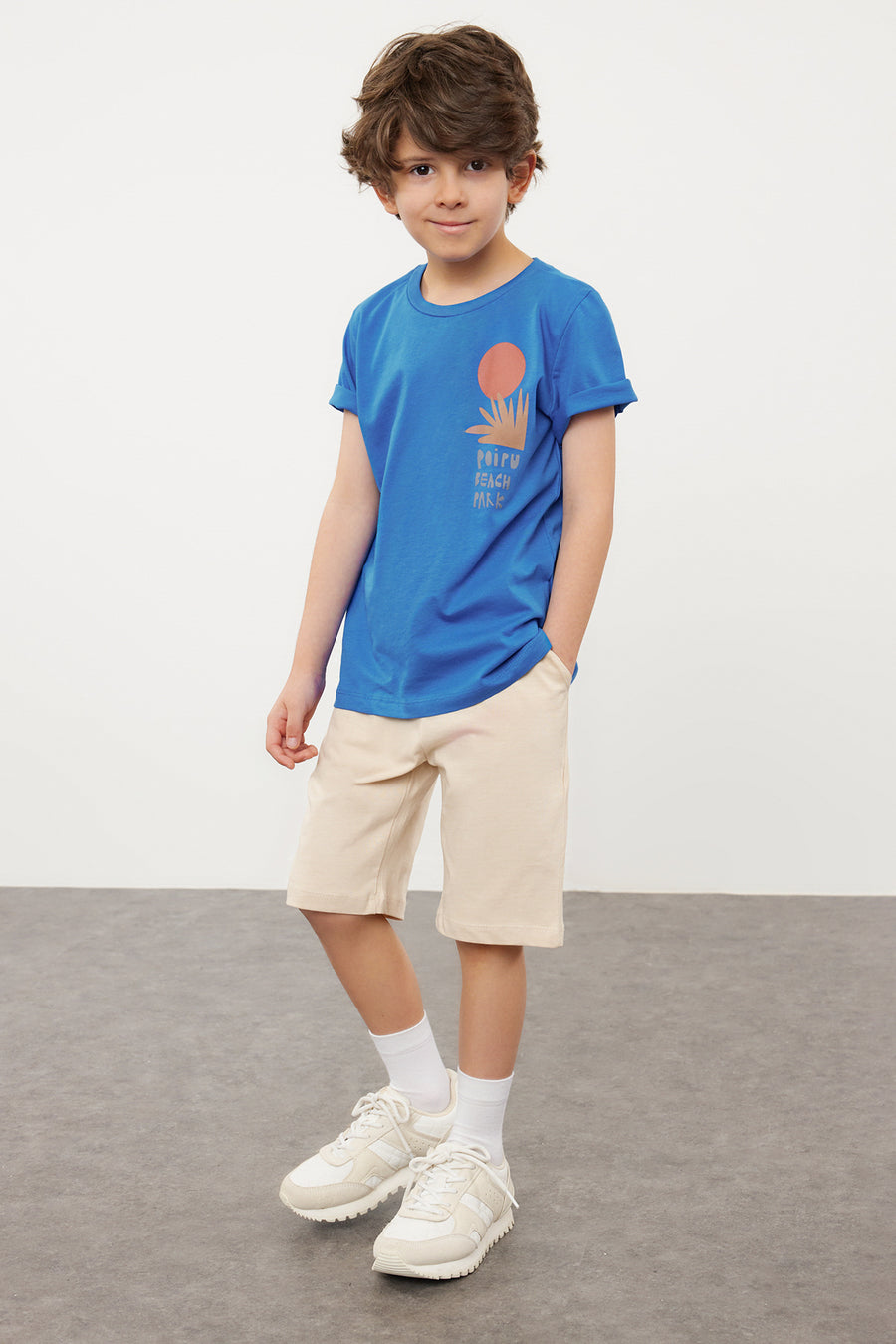 Boys' Saxe Blue Back-Print Cotton T-Shirt & Shorts Set
