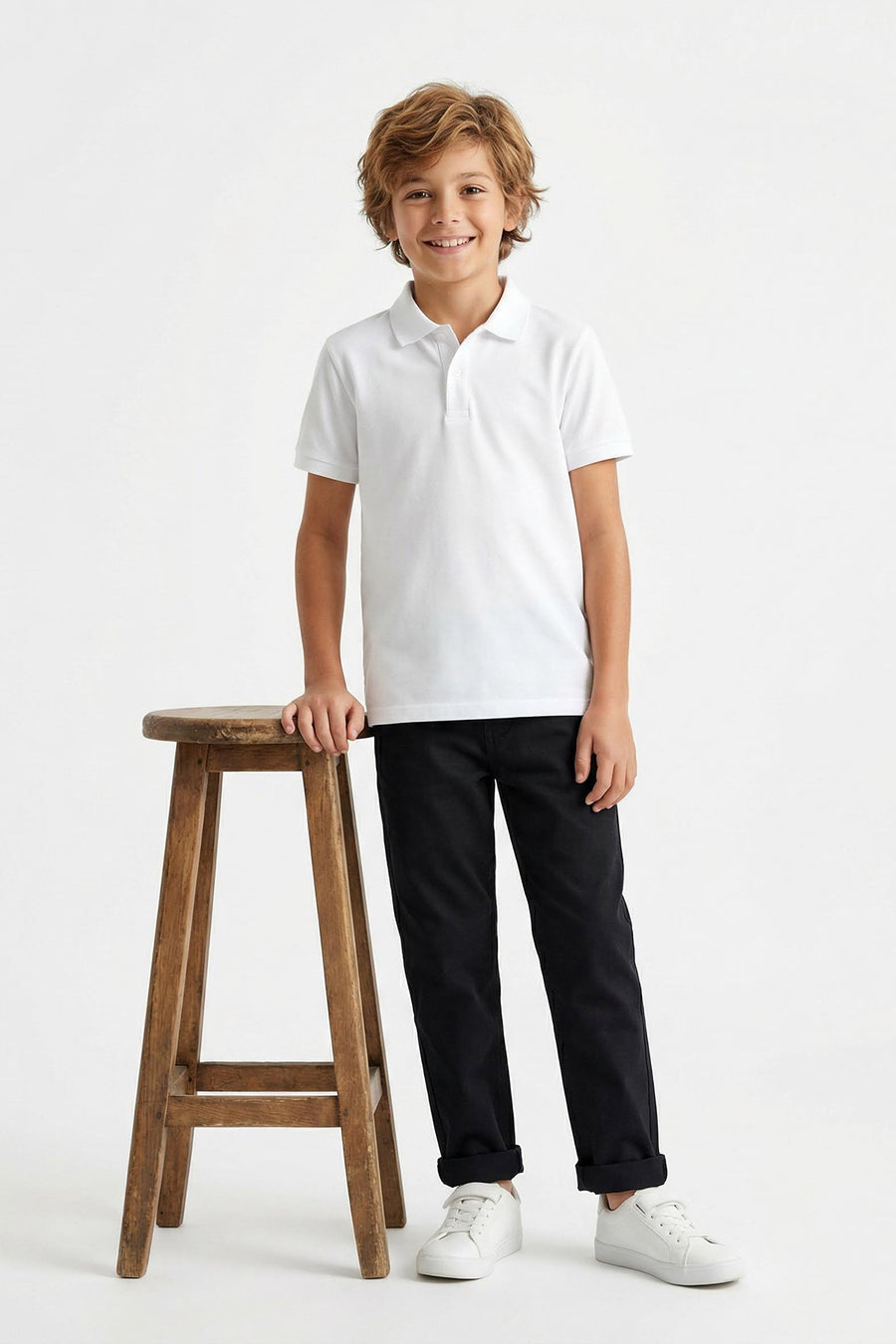 Kids' White Basic Cotton Polo Shirt